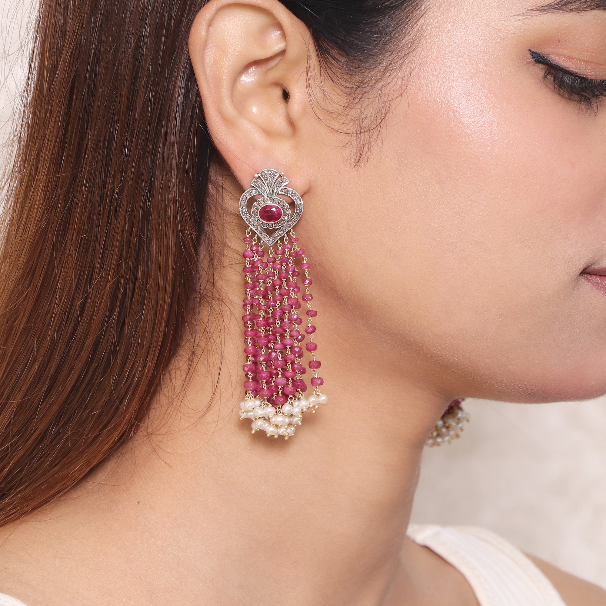 Ruby Royale Gold Victorian Beaded Earrings