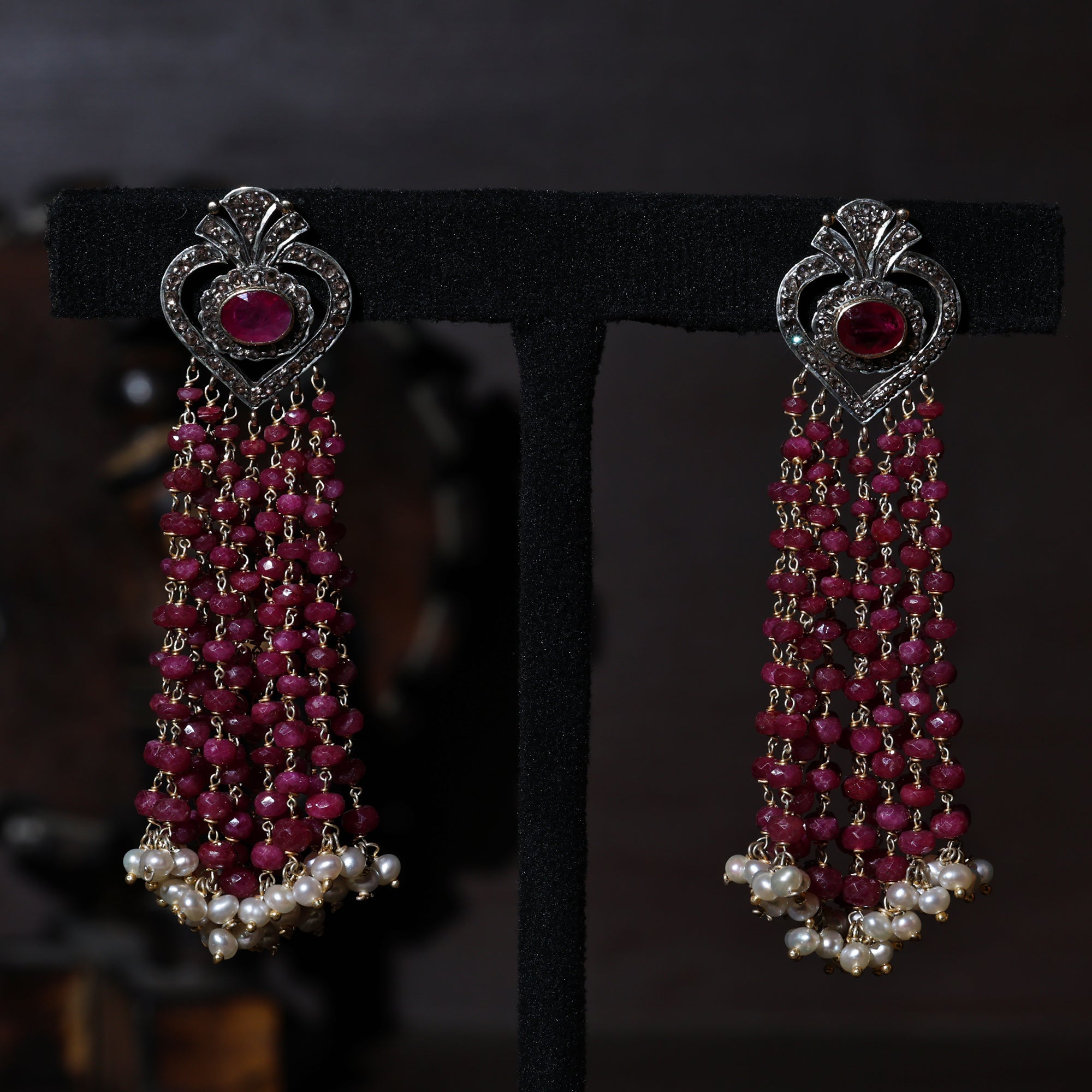 Ruby Royale Gold Victorian Beaded Earrings