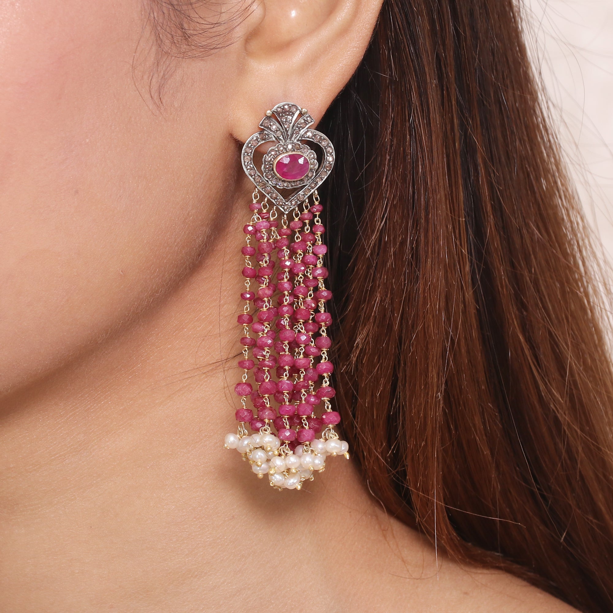 Ruby Royale Gold Victorian Beaded Earrings