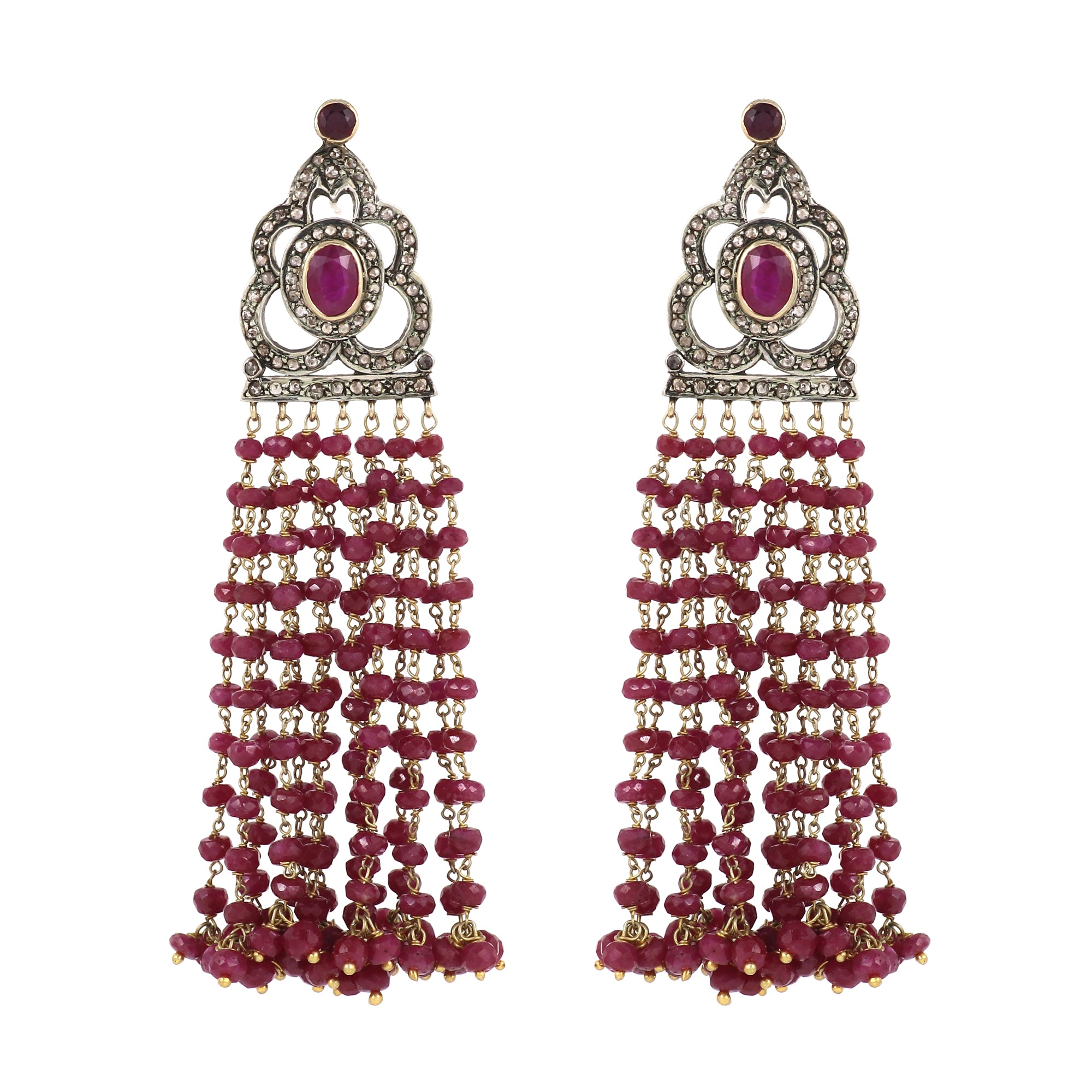 Victorian Treasure Ruby & Diamond Mala Beads Earrings
