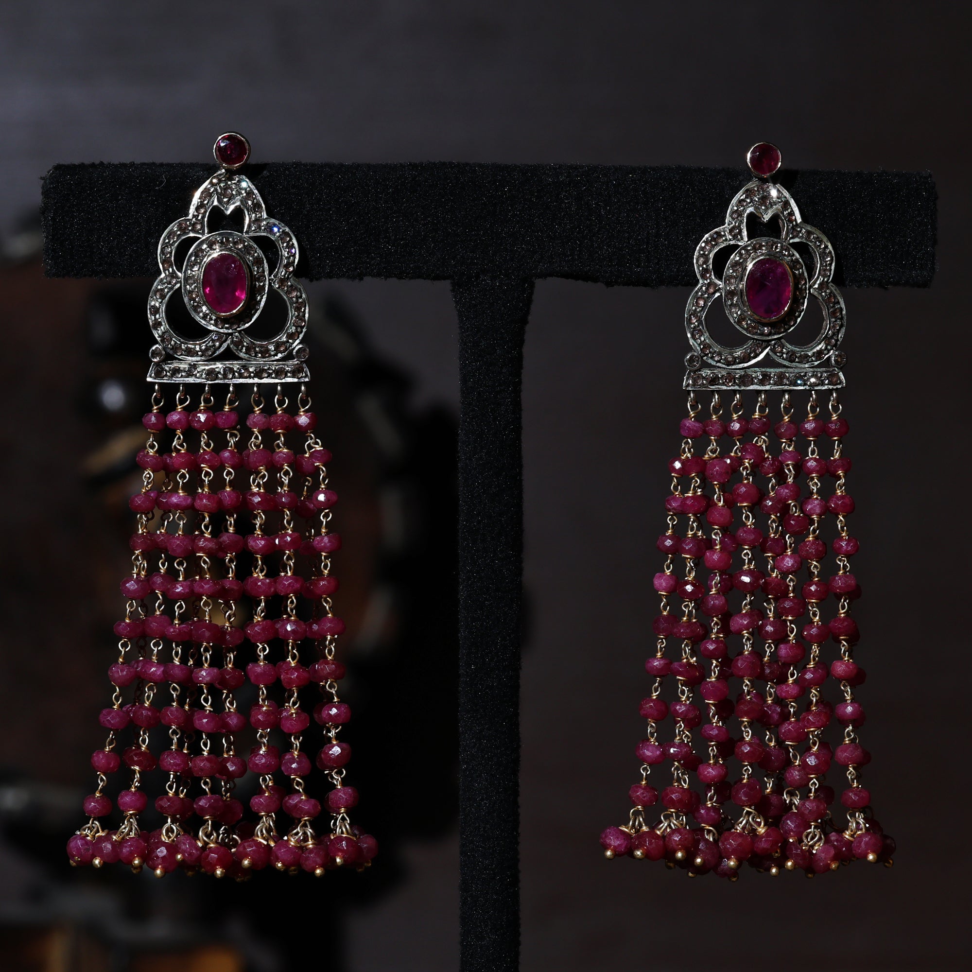Victorian Treasure Ruby & Diamond Mala Beads Earrings
