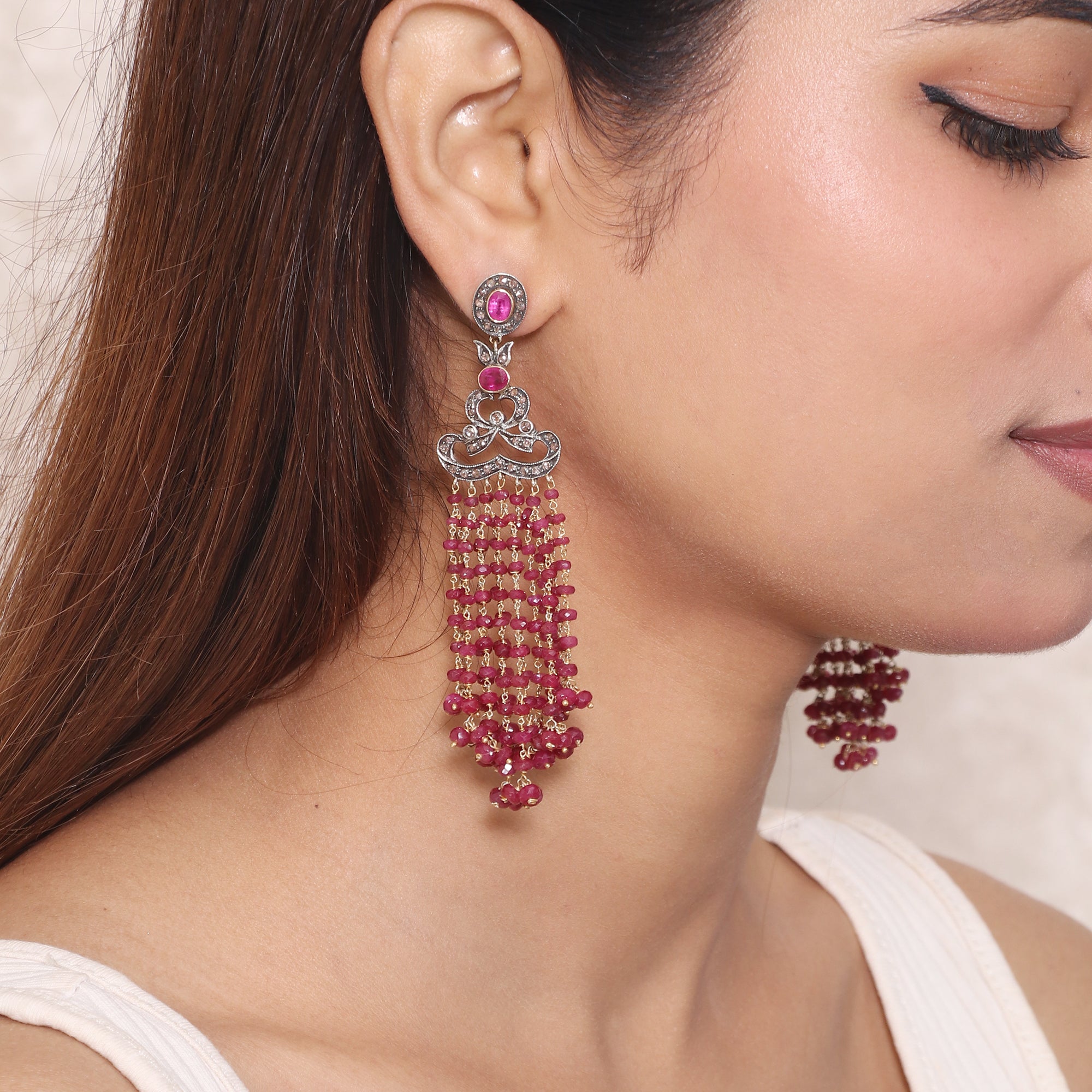 Imperial Victorian Ruby & Diamond Bead Drops