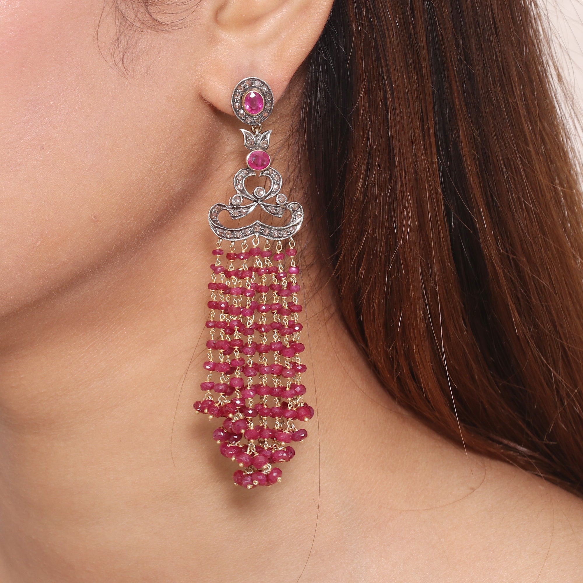 Imperial Victorian Ruby & Diamond Bead Drops