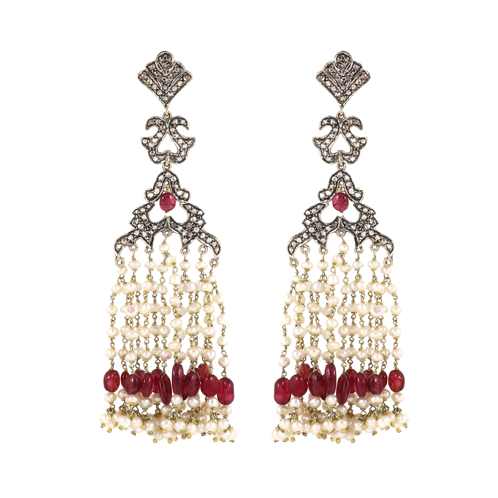 Pearl Empress Gold Diamond Mala Earrings