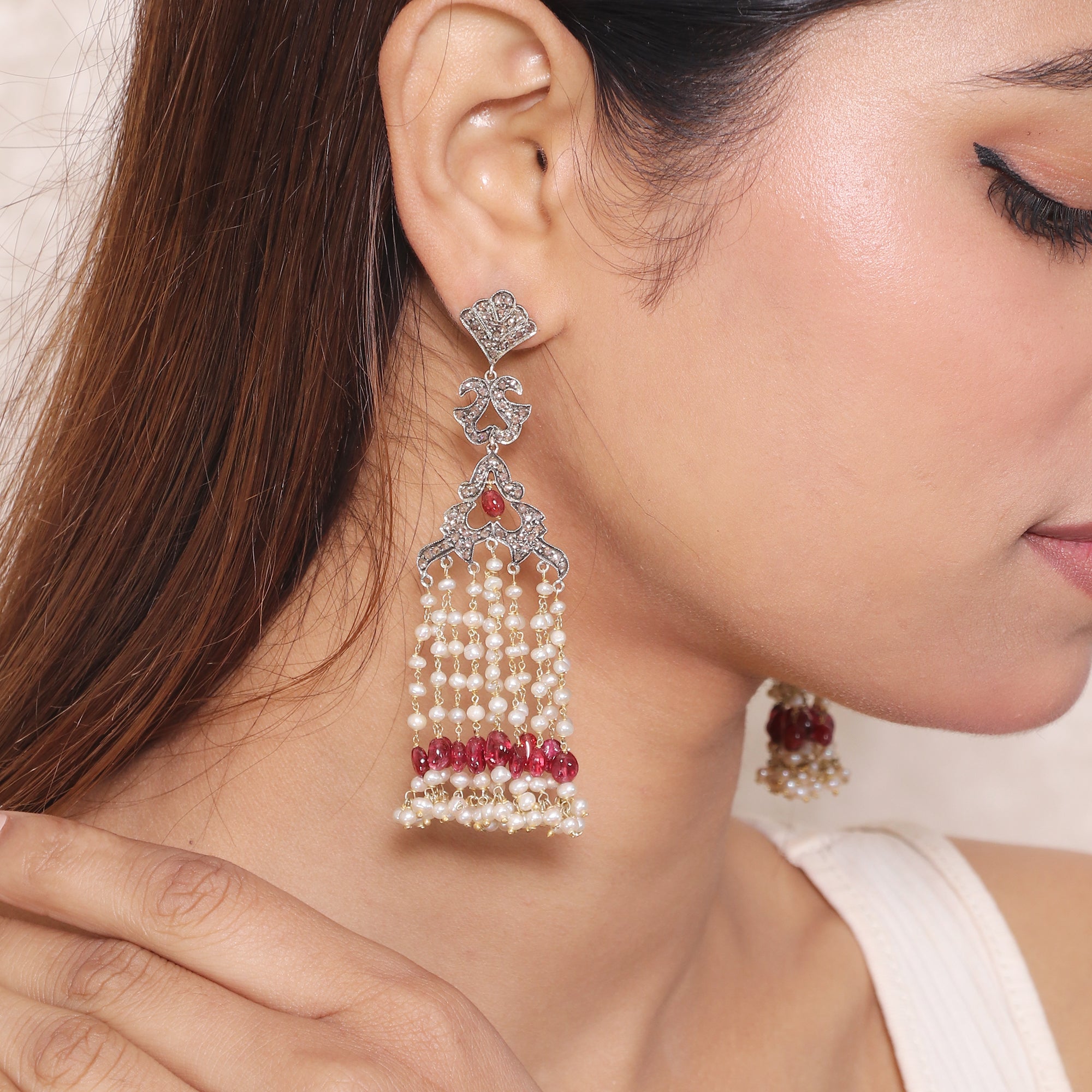 Pearl Empress Gold Diamond Mala Earrings