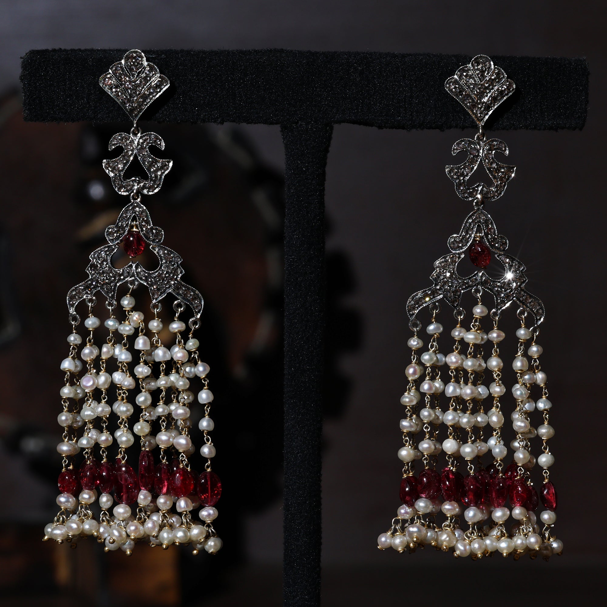 Pearl Empress Gold Diamond Mala Earrings