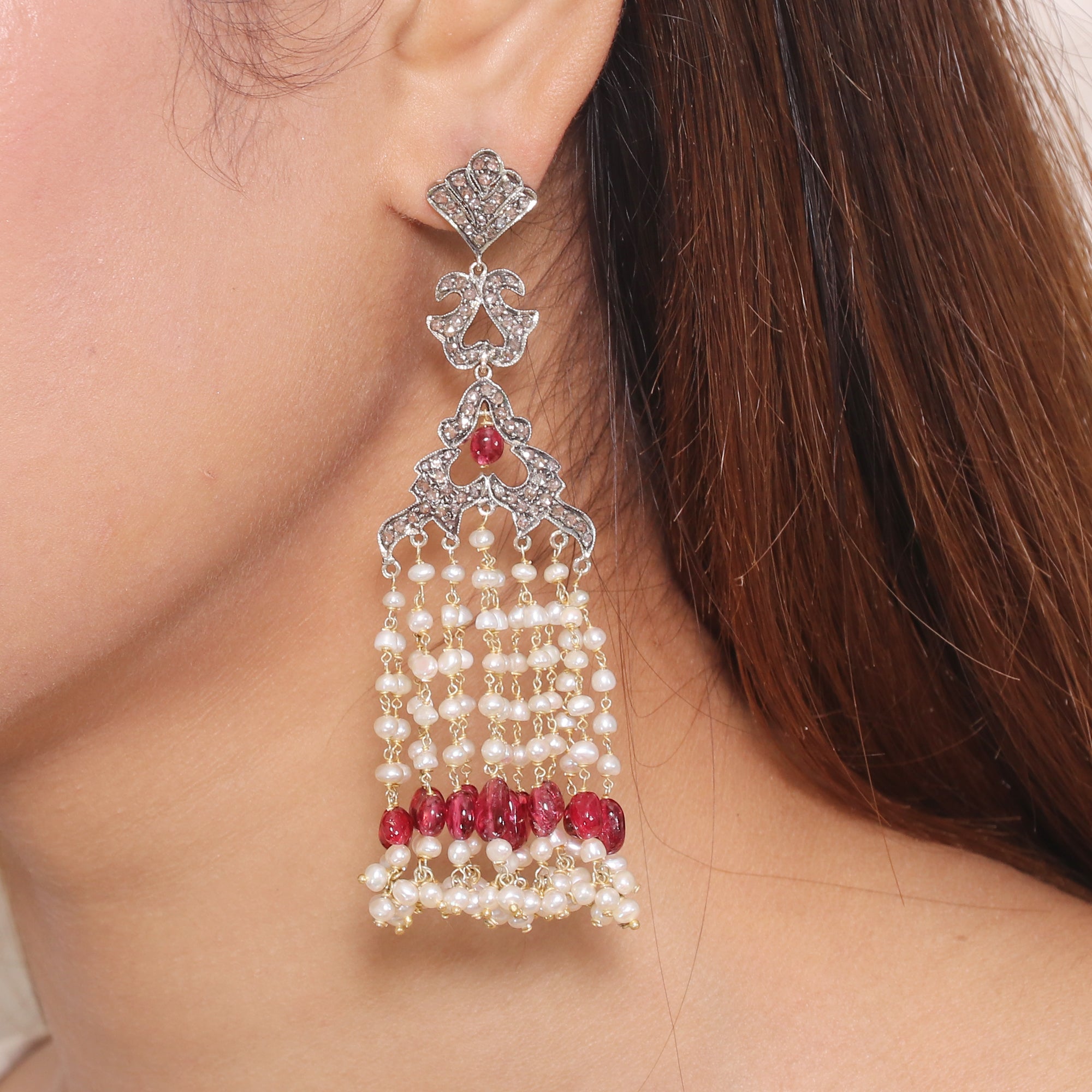 Pearl Empress Gold Diamond Mala Earrings
