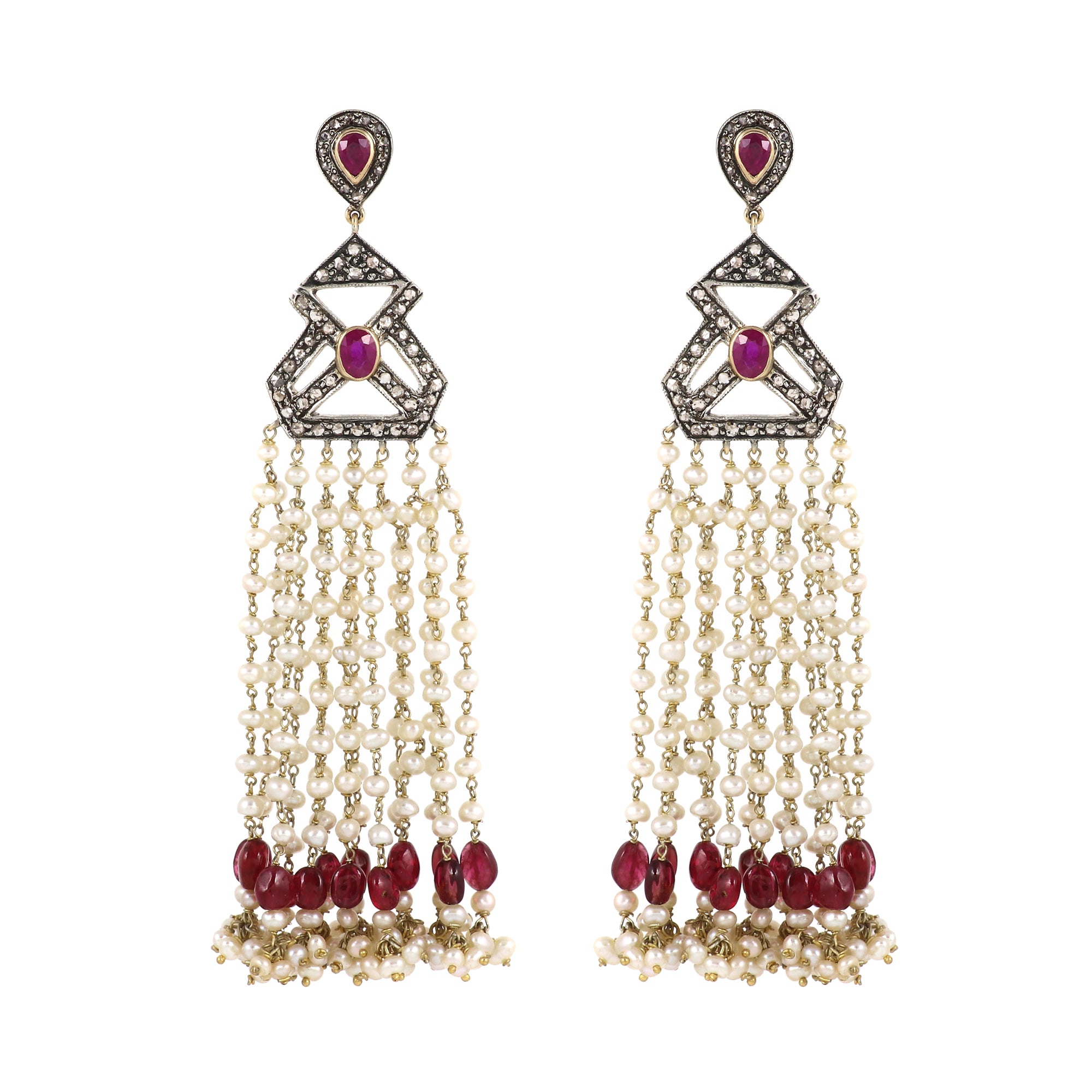 Ruby, Pearl Sovereign Gold Mala Earrings