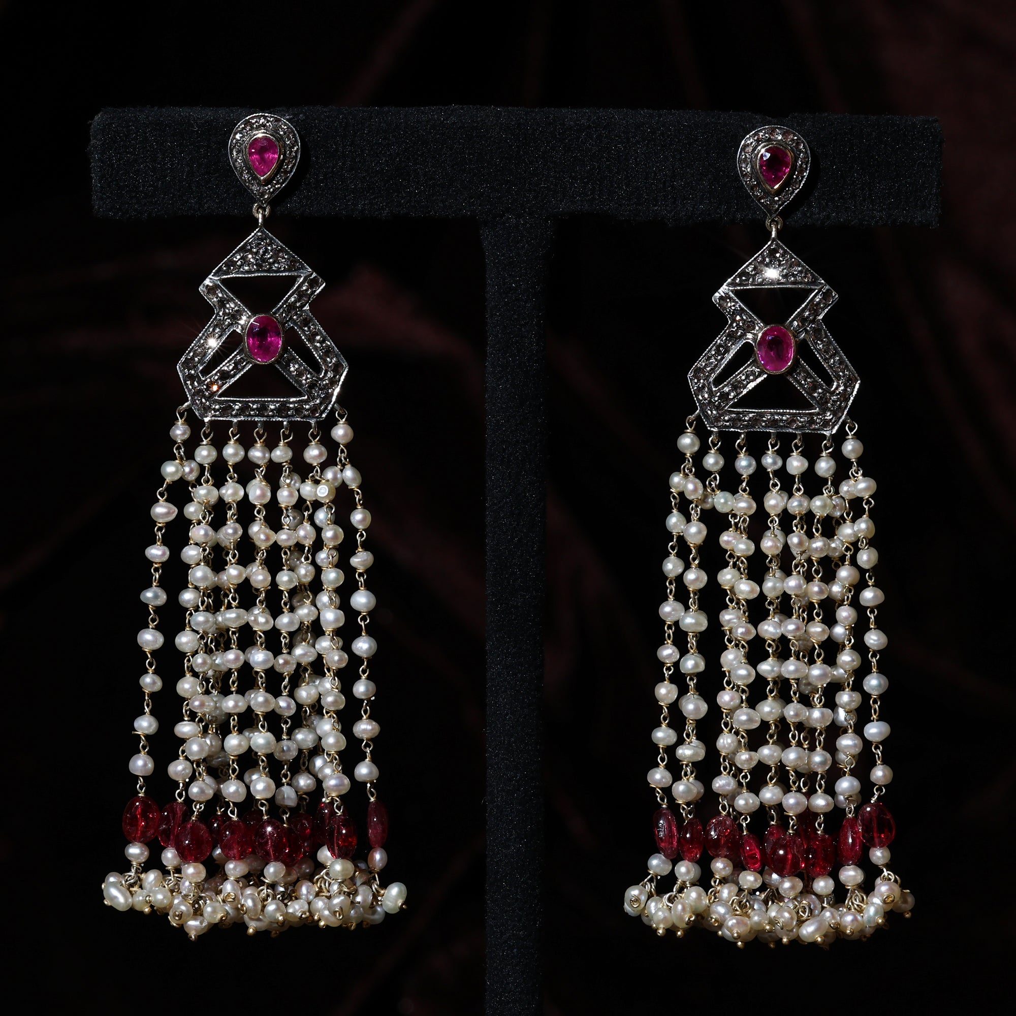 Ruby, Pearl Sovereign Gold Mala Earrings
