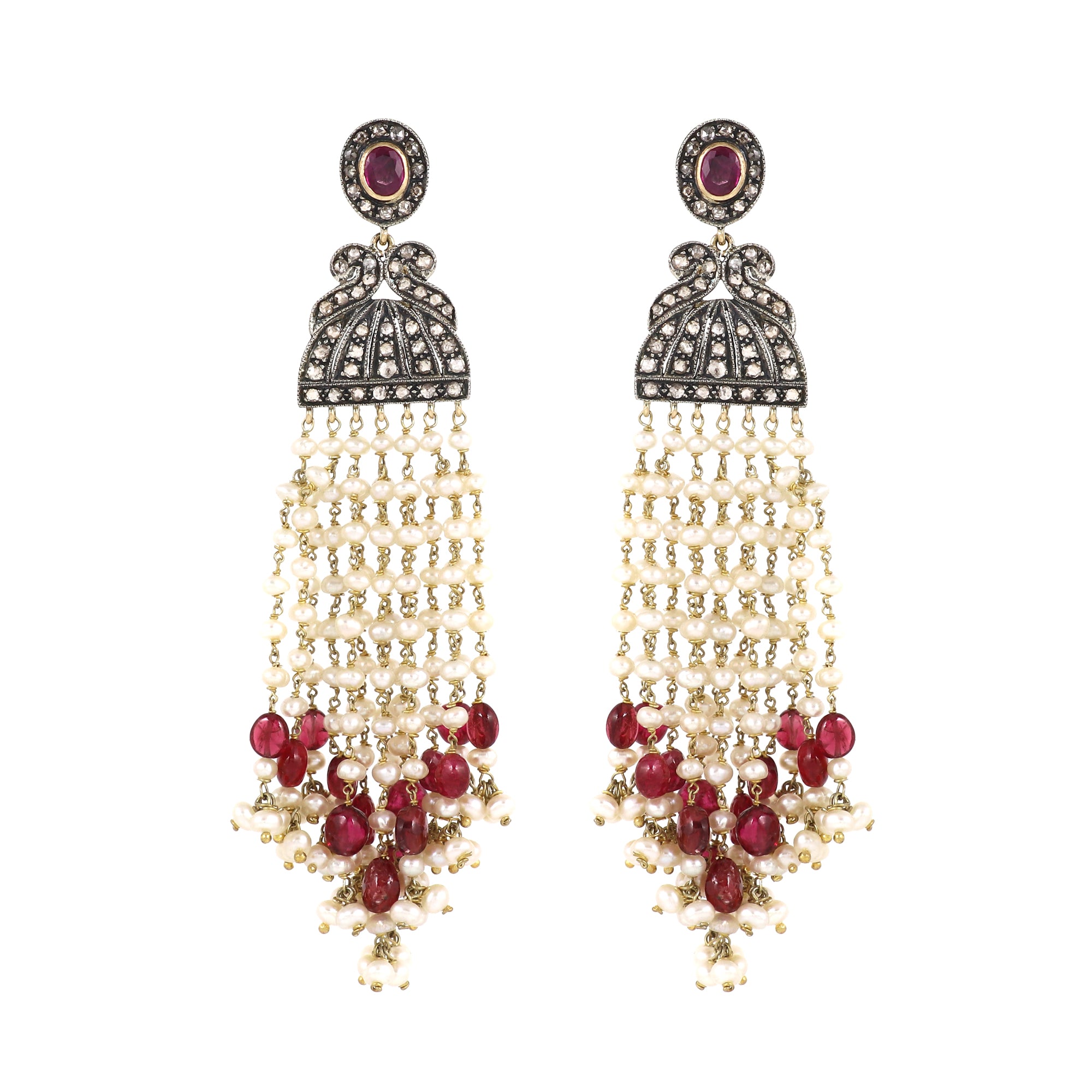 Victorian Radiance Diamond & Ruby Beaded Earrings
