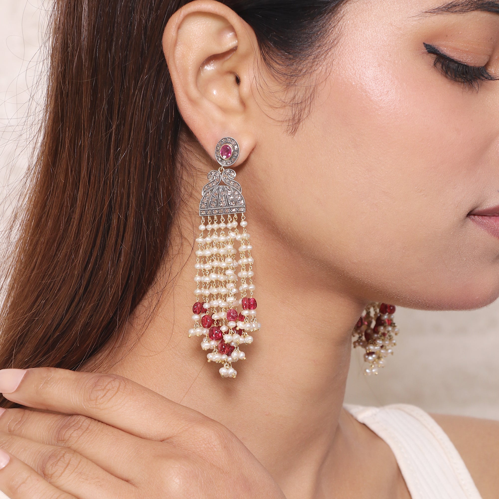 Victorian Radiance Diamond & Ruby Beaded Earrings