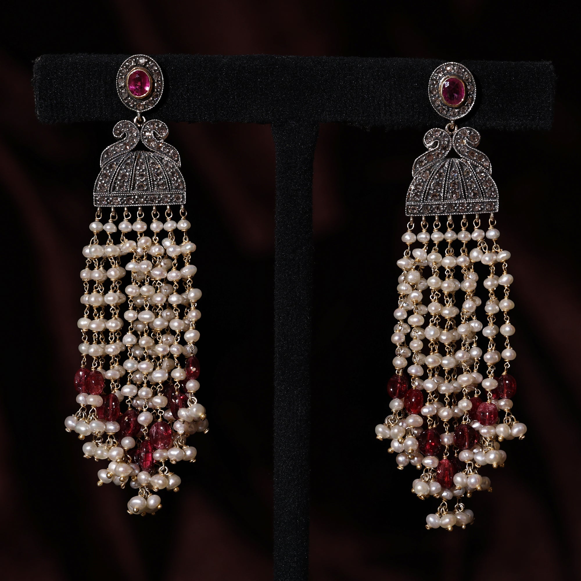 Victorian Radiance Diamond & Ruby Beaded Earrings