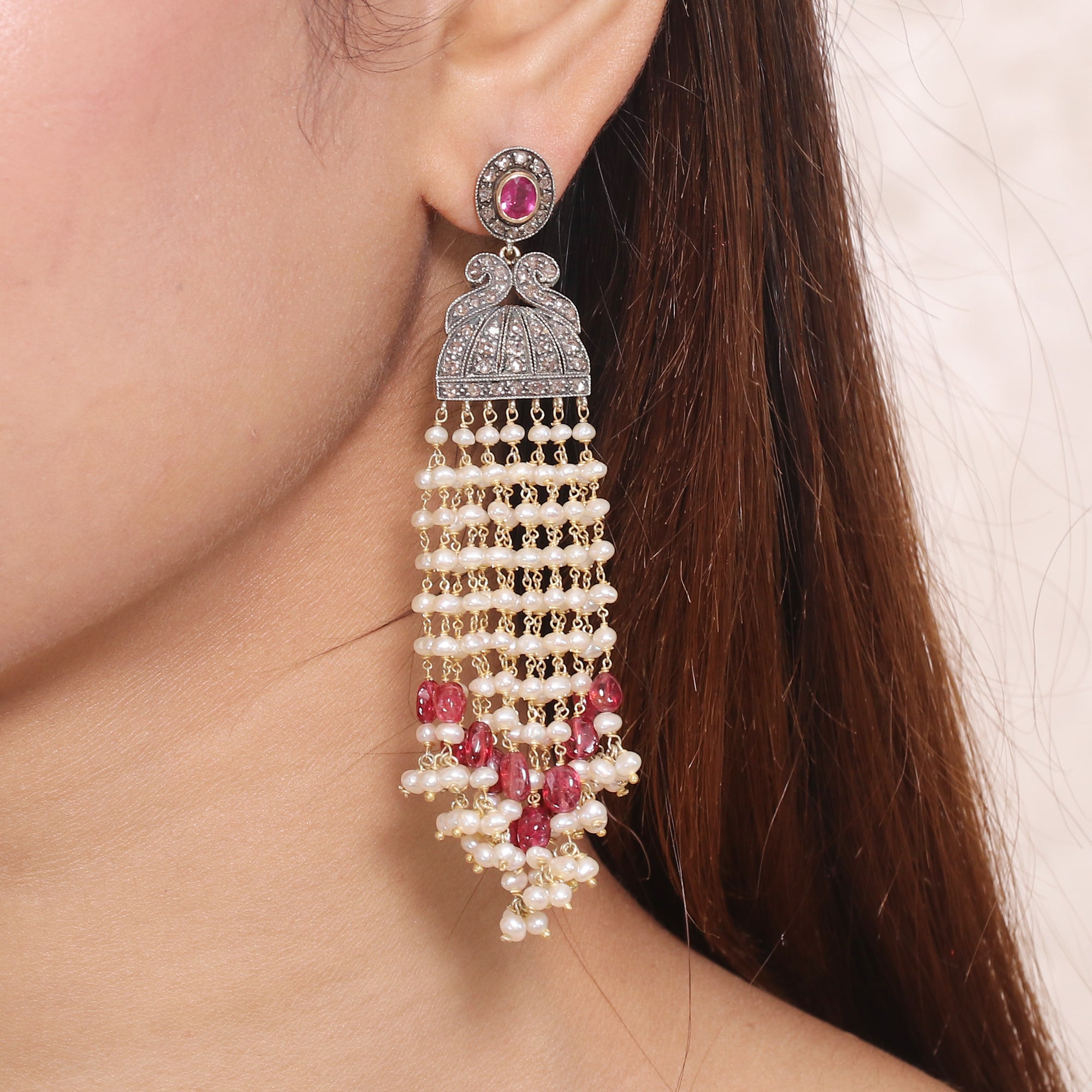 Victorian Radiance Diamond & Ruby Beaded Earrings
