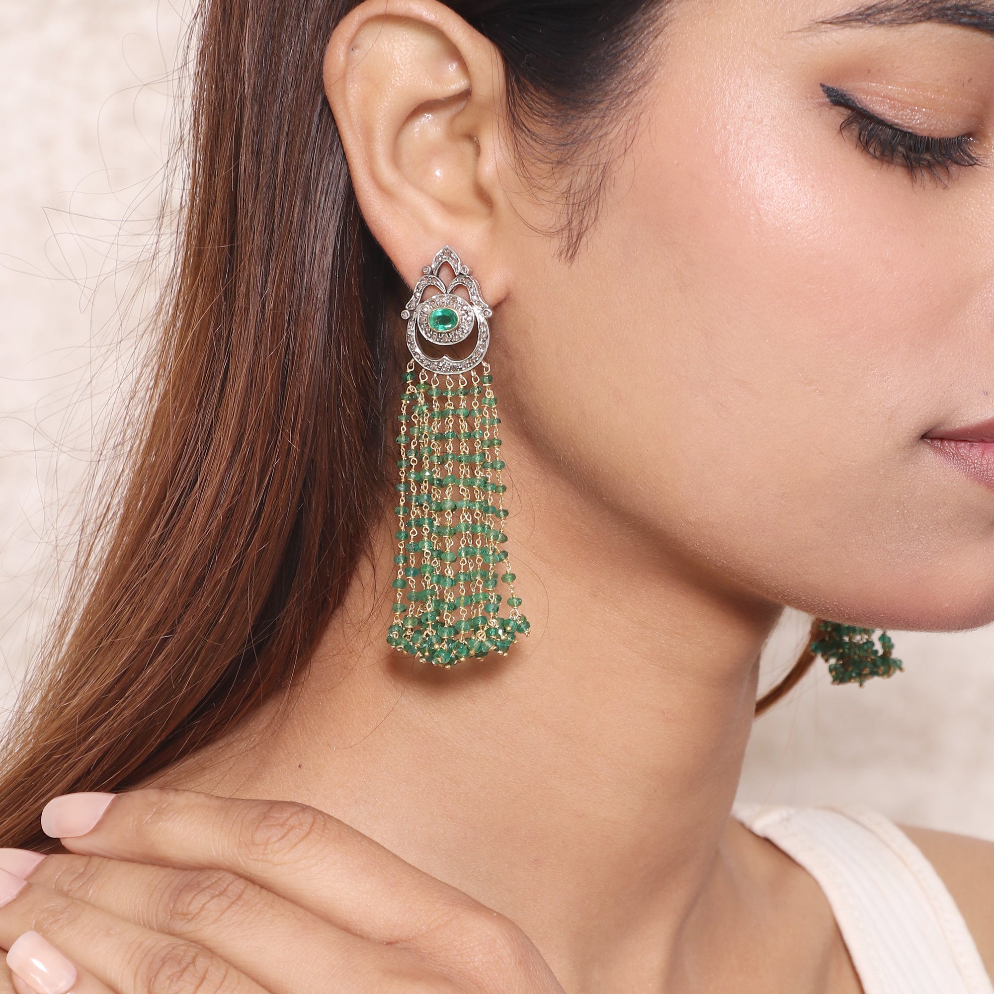 Victorian Belle Emerald & Diamond Chandelier Earrings