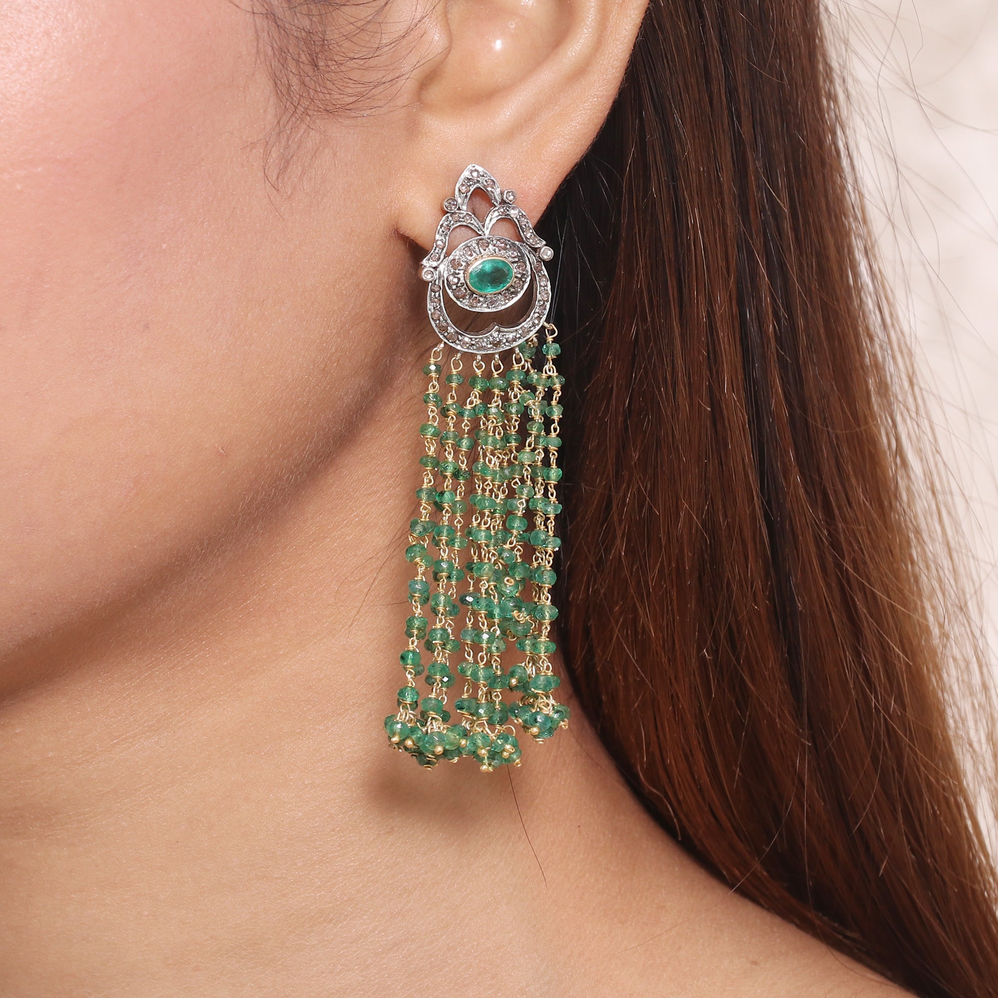 Victorian Belle Emerald & Diamond Chandelier Earrings