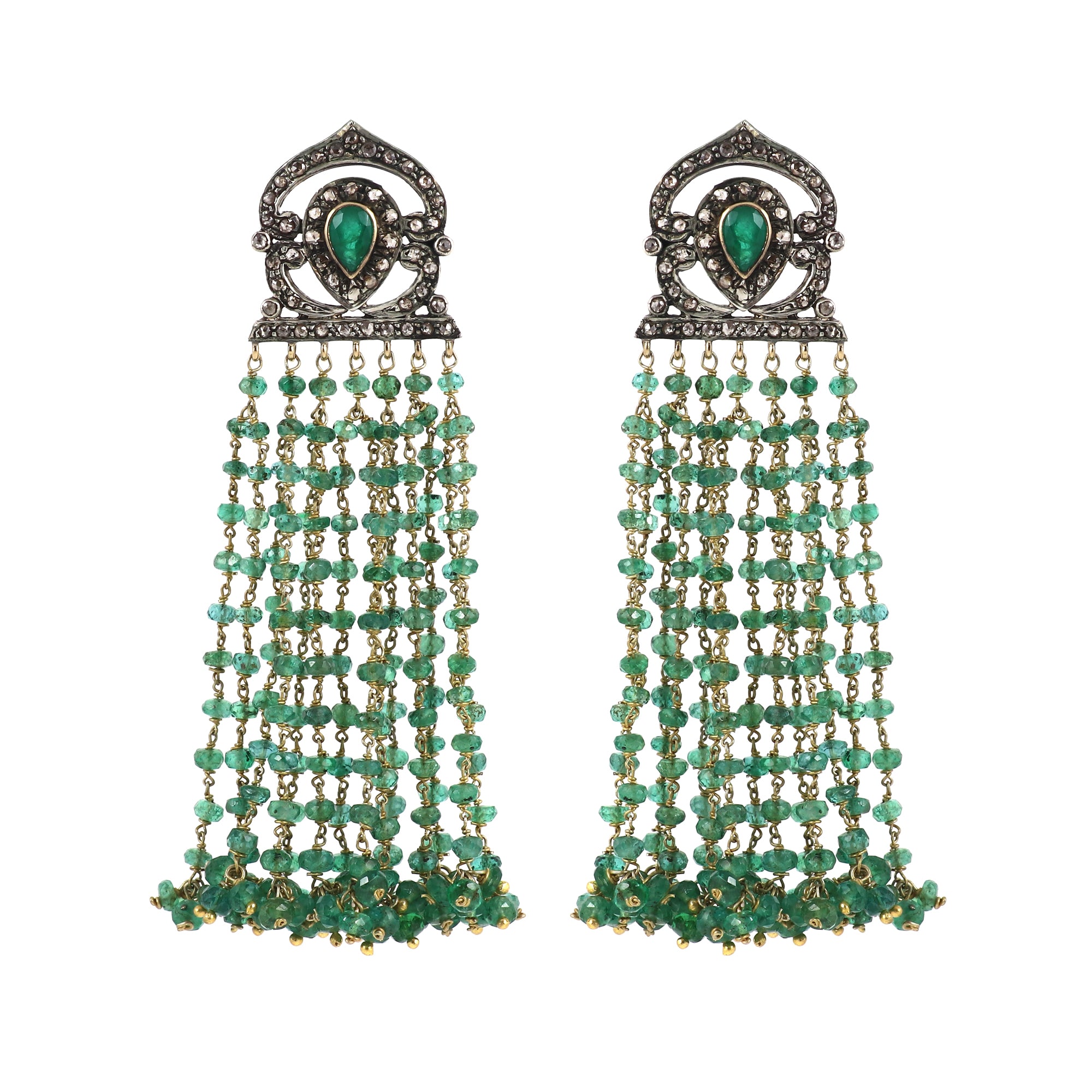 Aristocrat Emerald & Diamond Beaded Gold Earrings