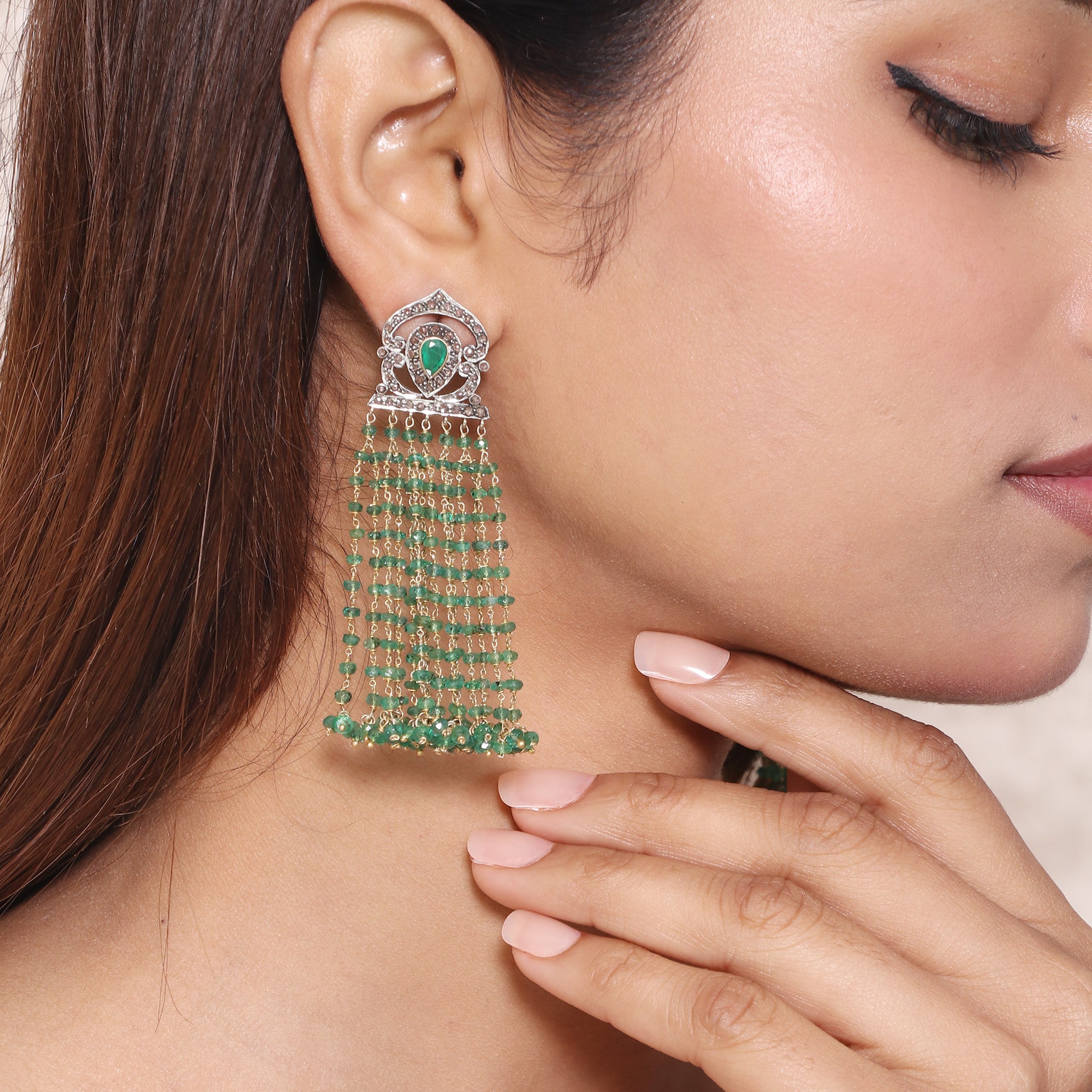 Aristocrat Emerald & Diamond Beaded Gold Earrings