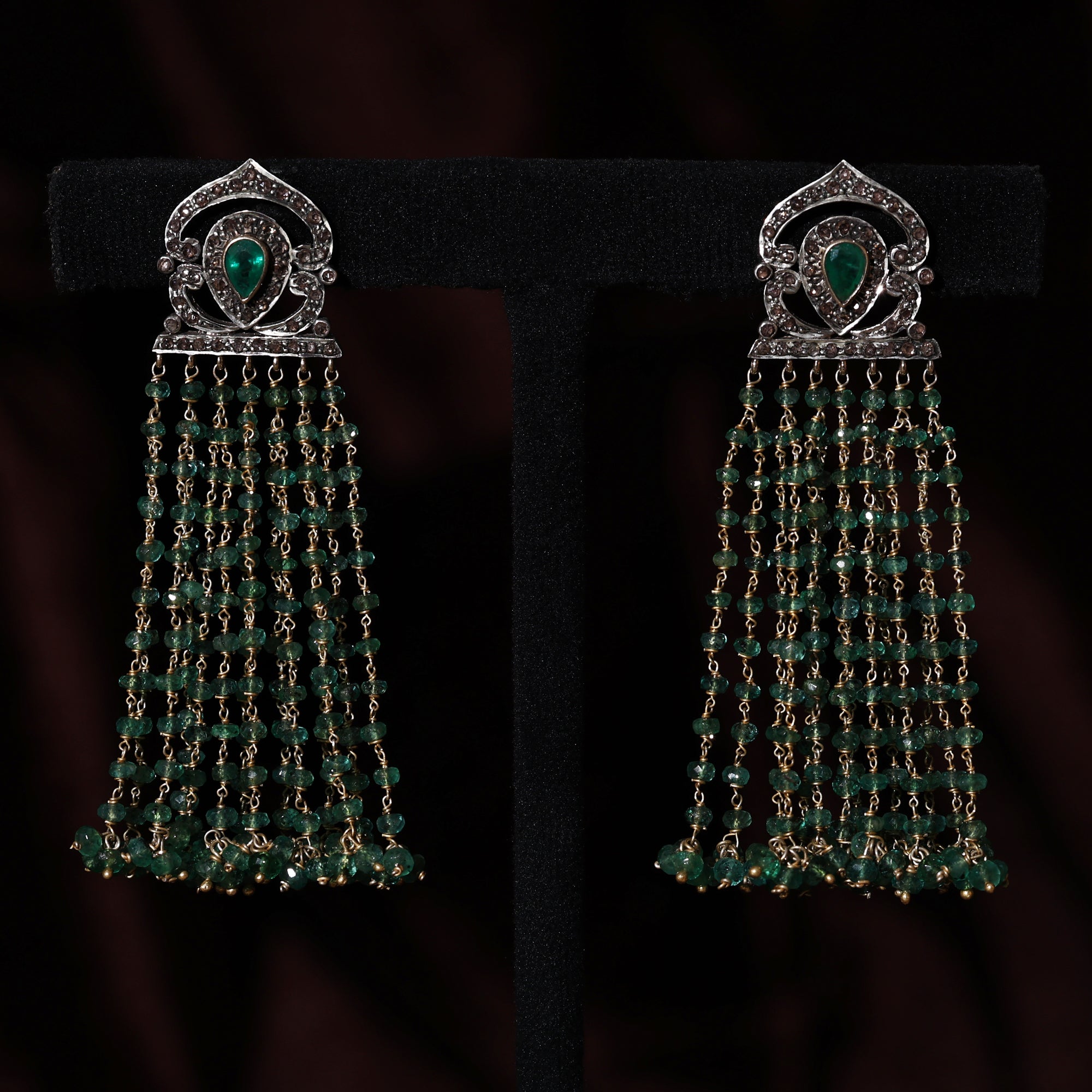 Aristocrat Emerald & Diamond Beaded Gold Earrings