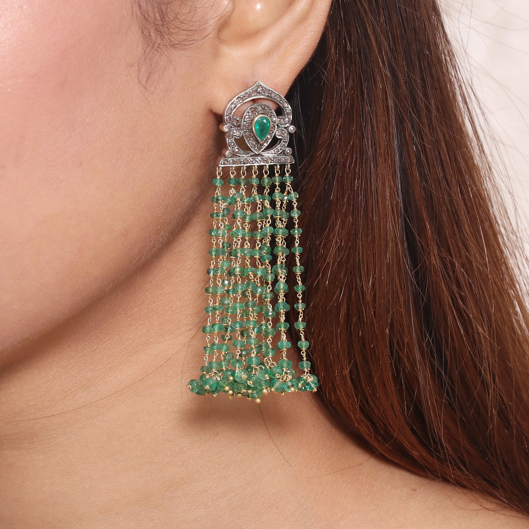 Aristocrat Emerald & Diamond Beaded Gold Earrings