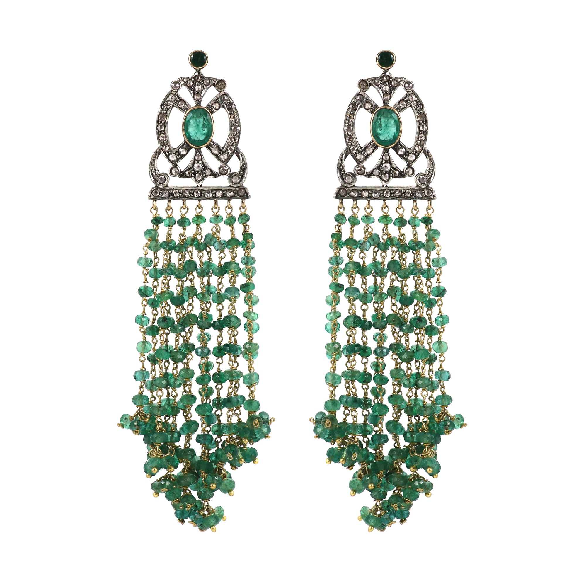 Grand Heirloom Emerald Mala & Diamond Earrings