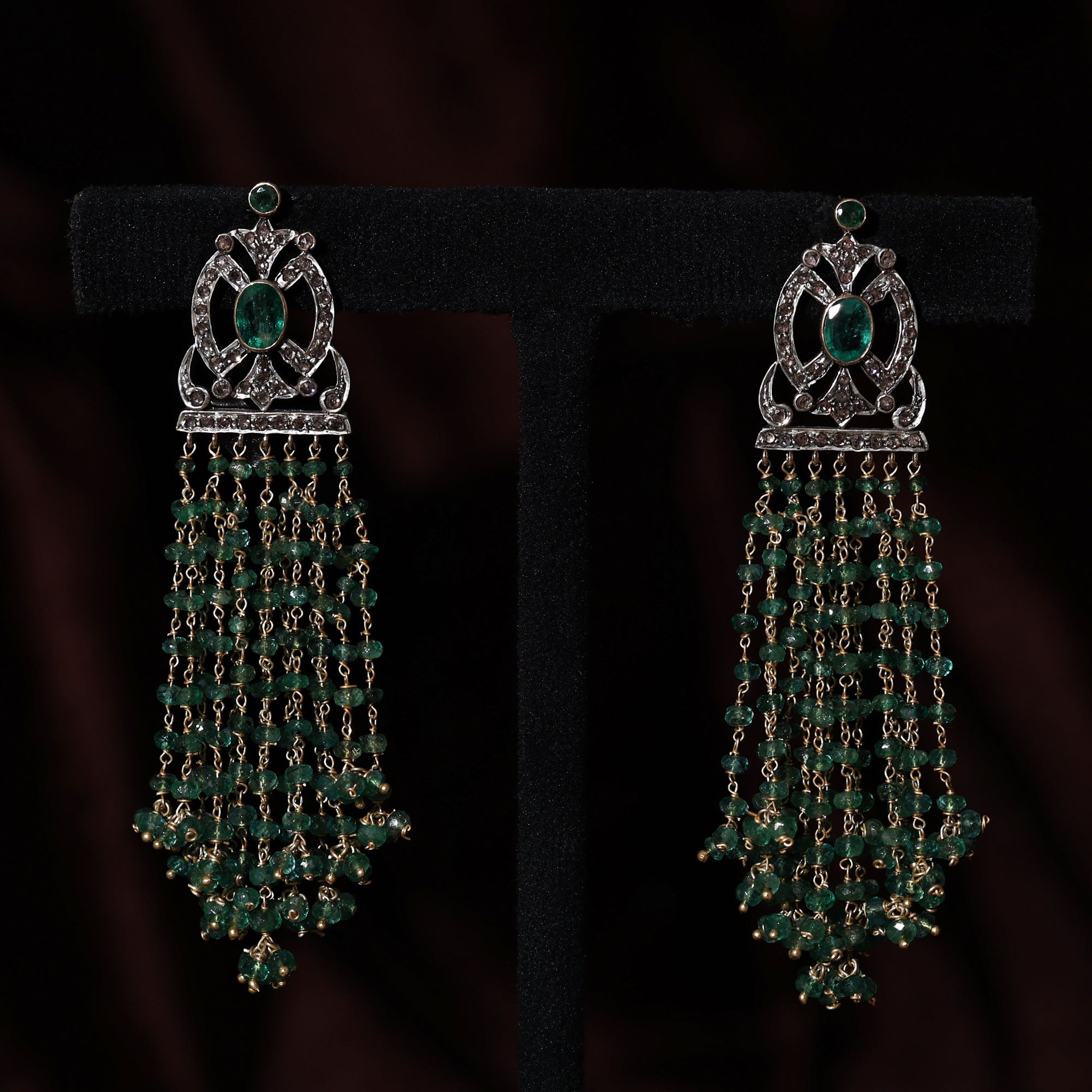 Grand Heirloom Emerald Mala & Diamond Earrings