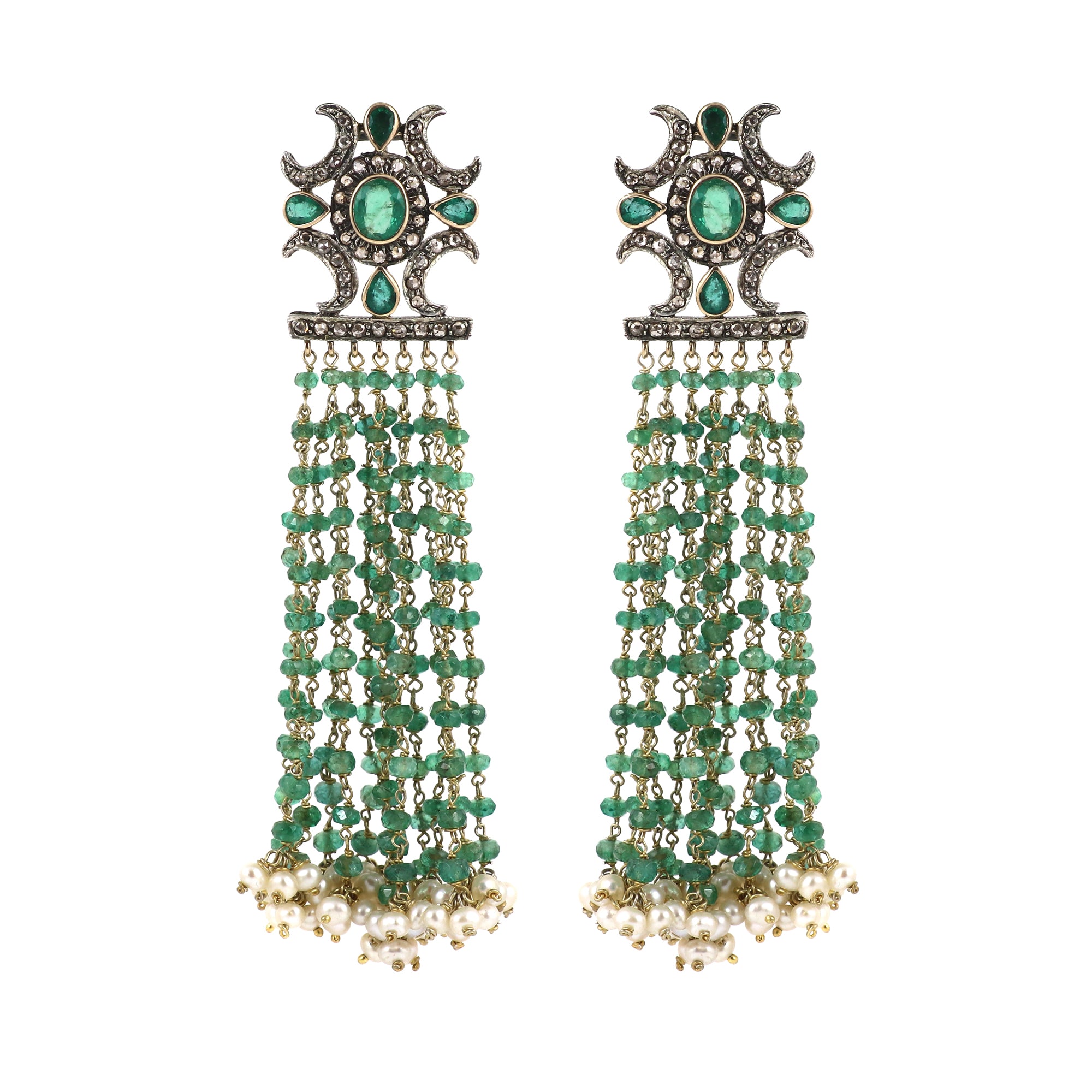 Regal Pearls & Emerald Beaded Victorian Earrings