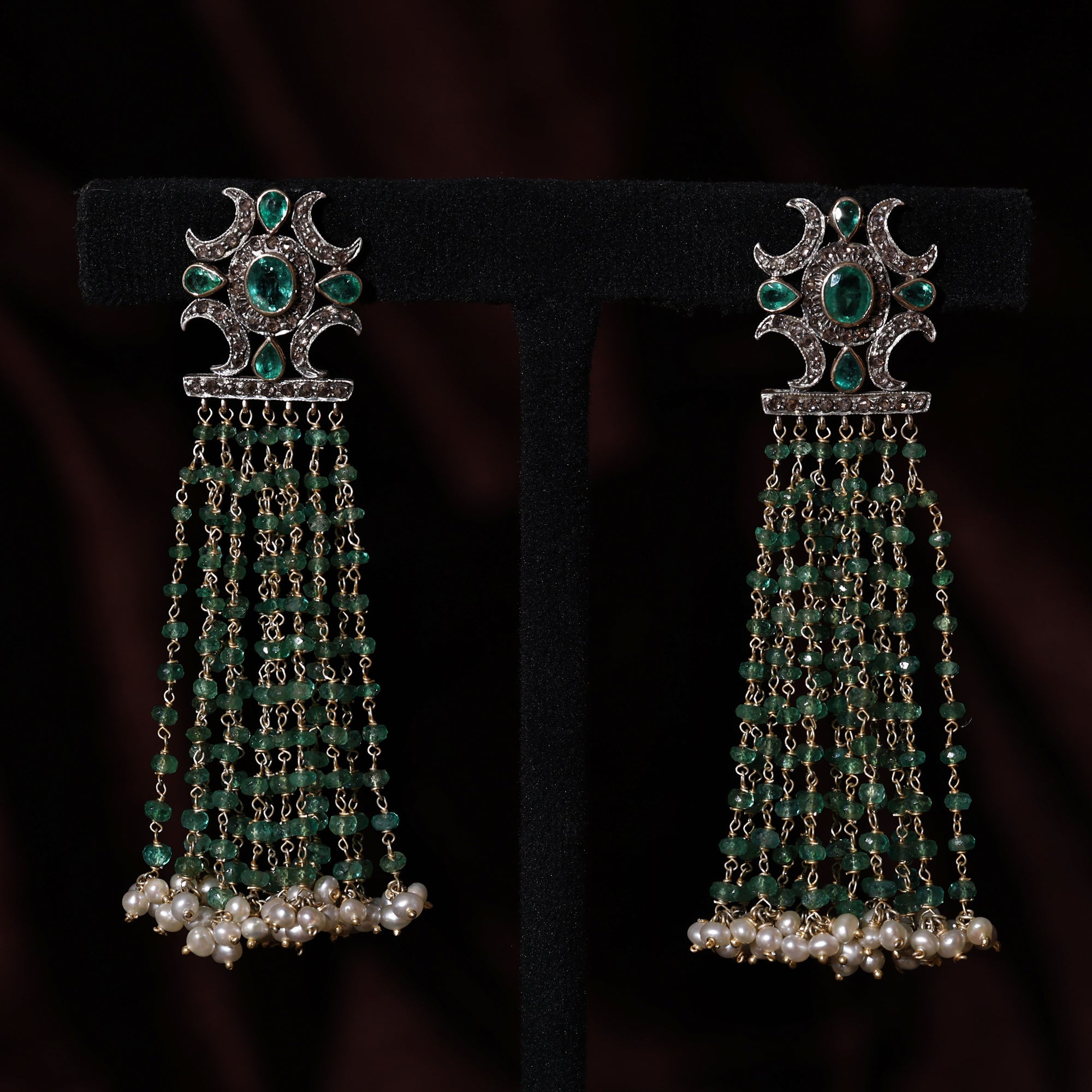 Regal Pearls & Emerald Beaded Victorian Earrings