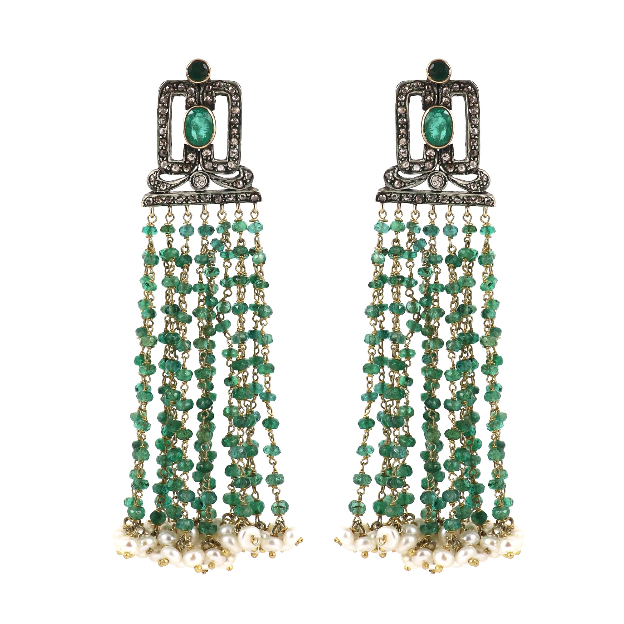 Victorian Royale Emerald & Pearl Diamond Earrings