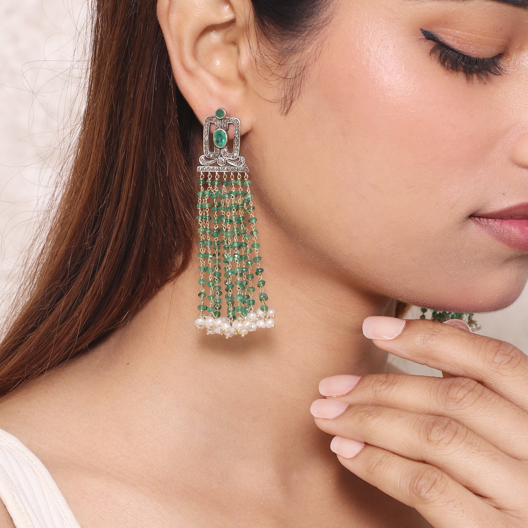 Victorian Royale Emerald & Pearl Diamond Earrings