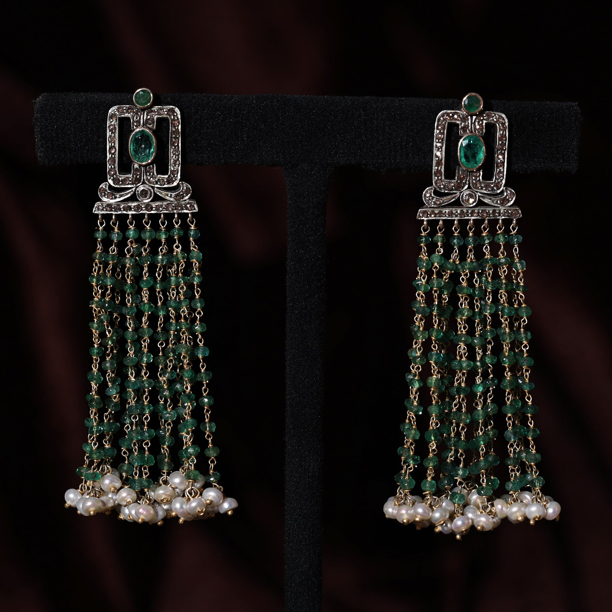 Victorian Royale Emerald & Pearl Diamond Earrings