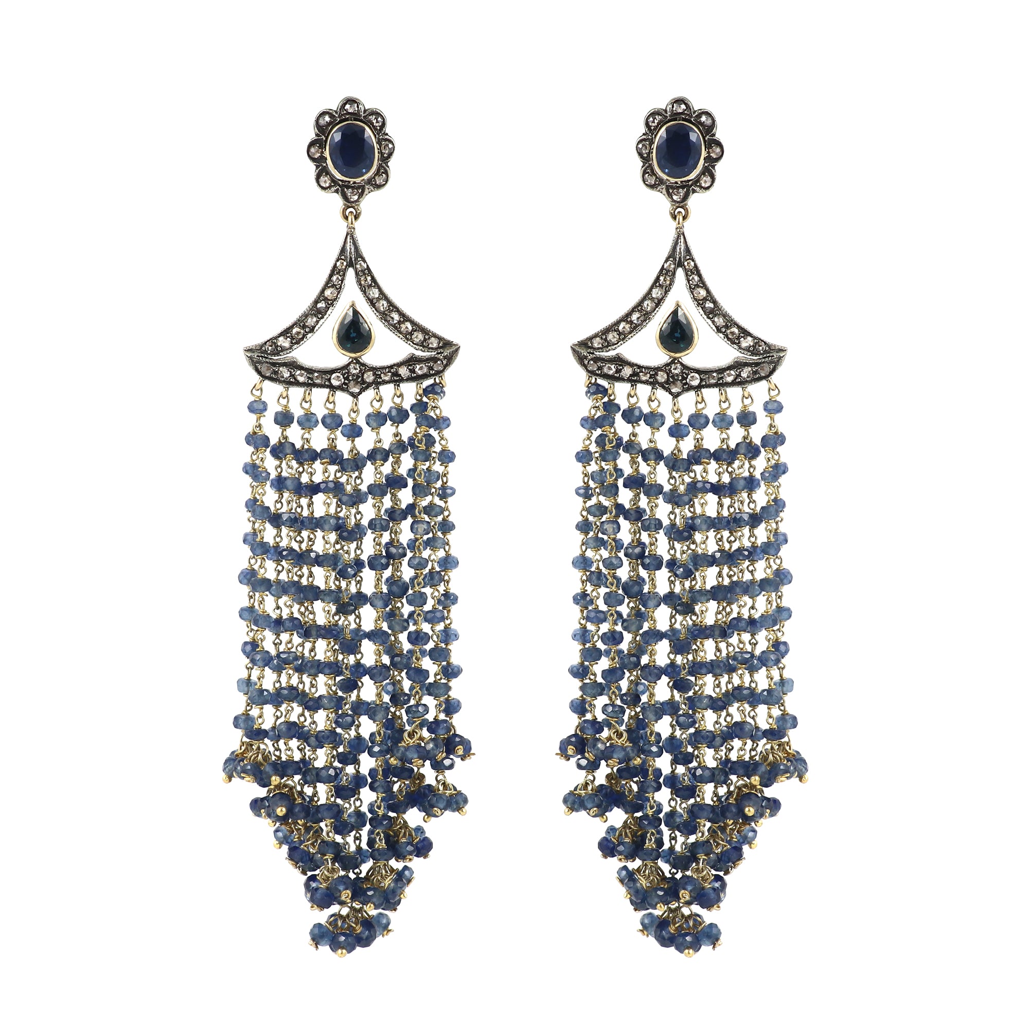 Sapphire Court Gold Diamond Victorian Drop Earrings