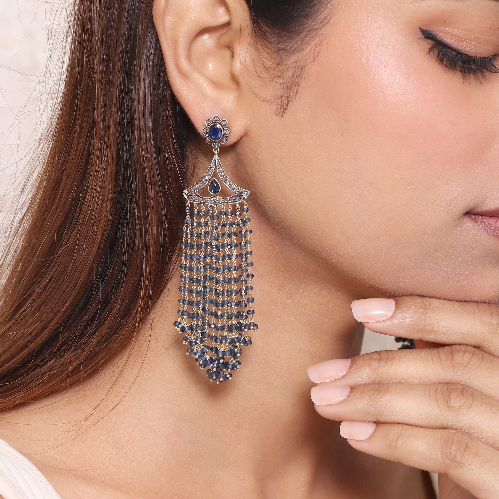 Sapphire Court Gold Diamond Victorian Drop Earrings