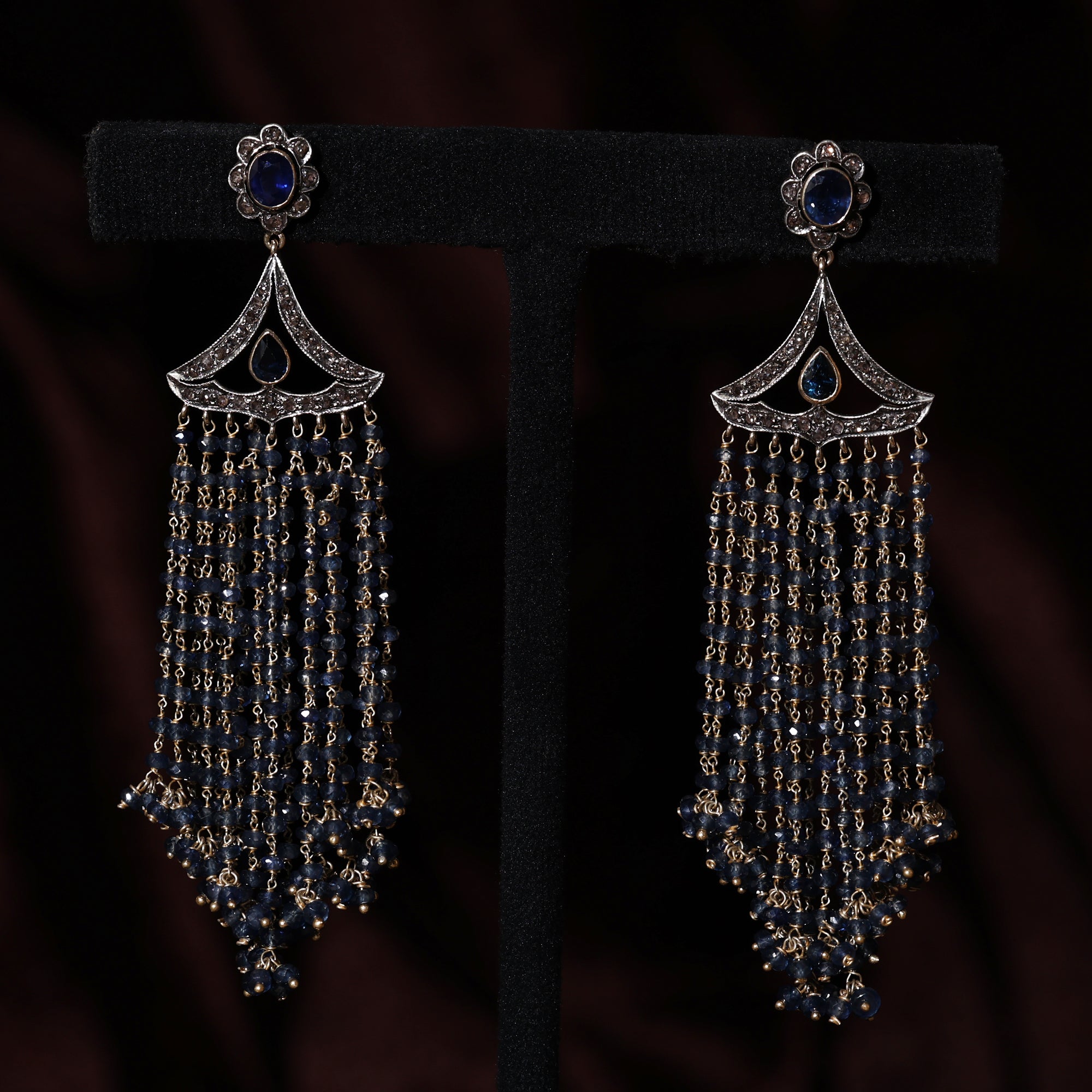 Sapphire Court Gold Diamond Victorian Drop Earrings