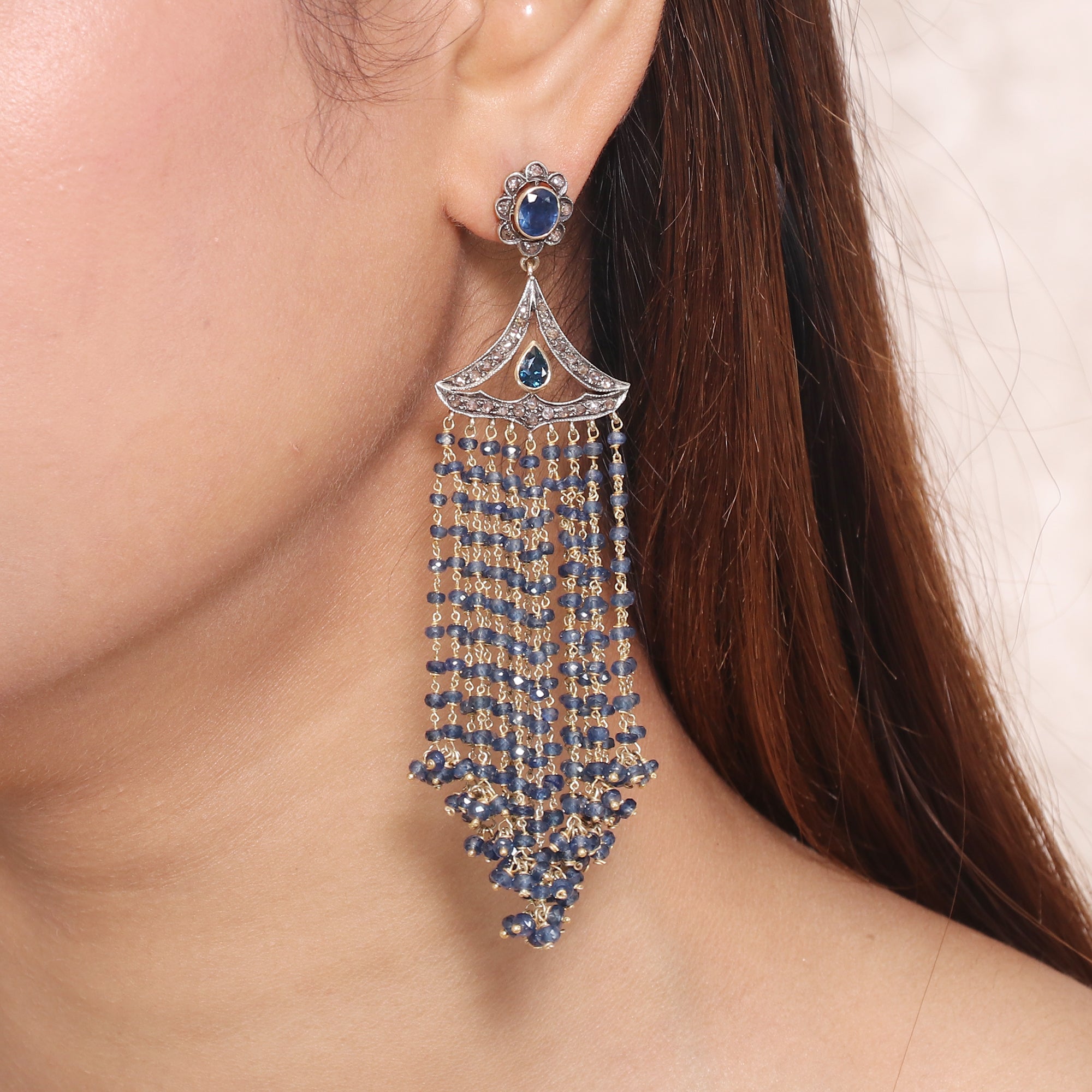 Sapphire Court Gold Diamond Victorian Drop Earrings