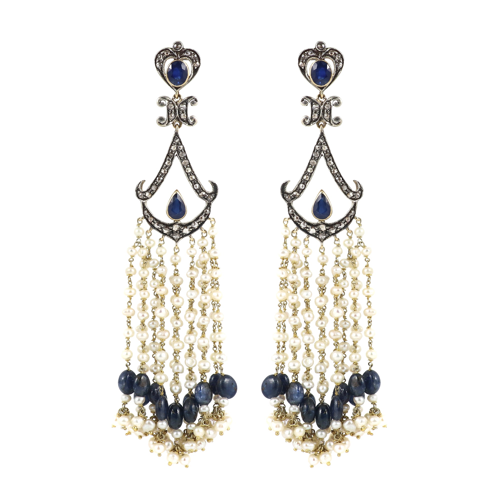 Sapphire Serenade Pearl Diamond & Mala Stud Earrings