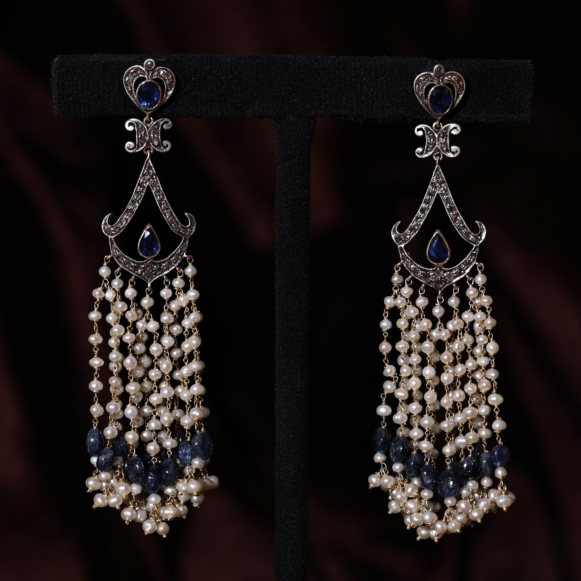Sapphire Serenade Pearl Diamond & Mala Stud Earrings