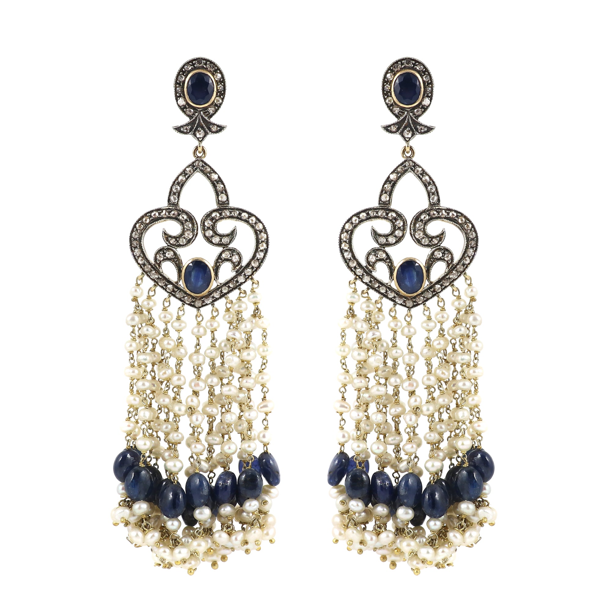 Victorian Radiance Sapphire & Pearl Beaded Earrings