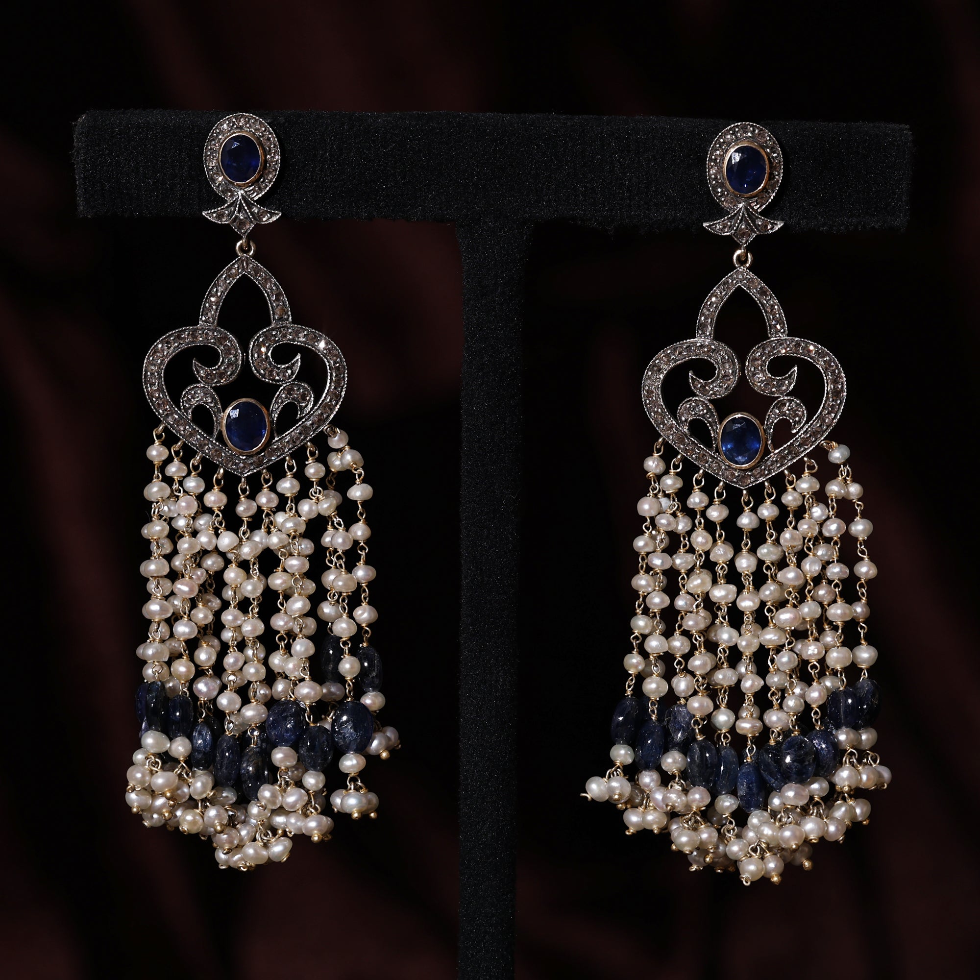 Victorian Radiance Sapphire & Pearl Beaded Earrings