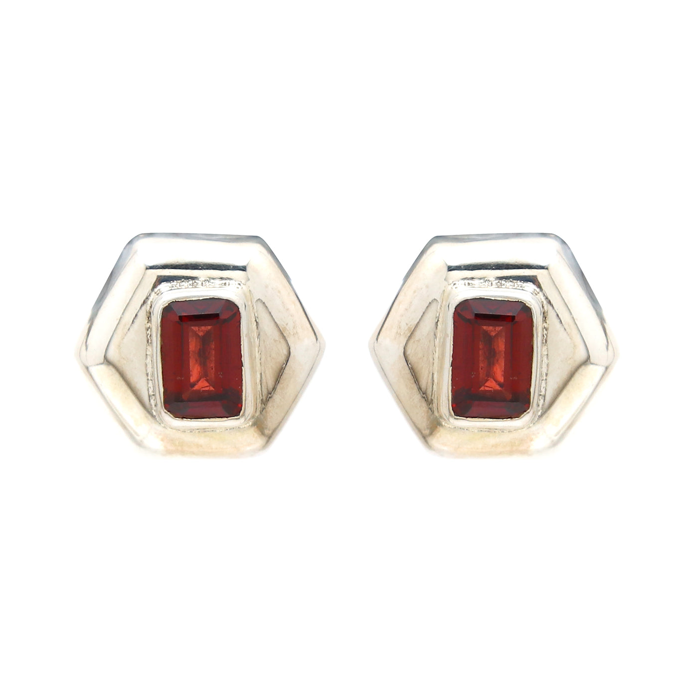 Hexagon Garnet Earring