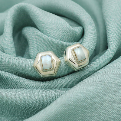 Hexagon Pearl Earring