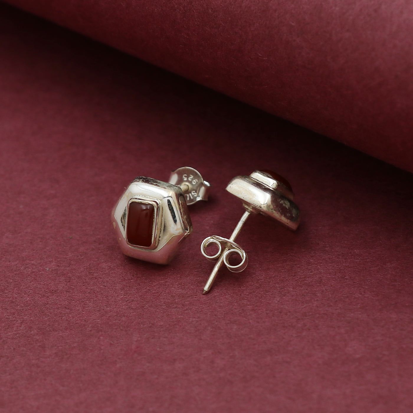 Hexagon Red Onyx Earring