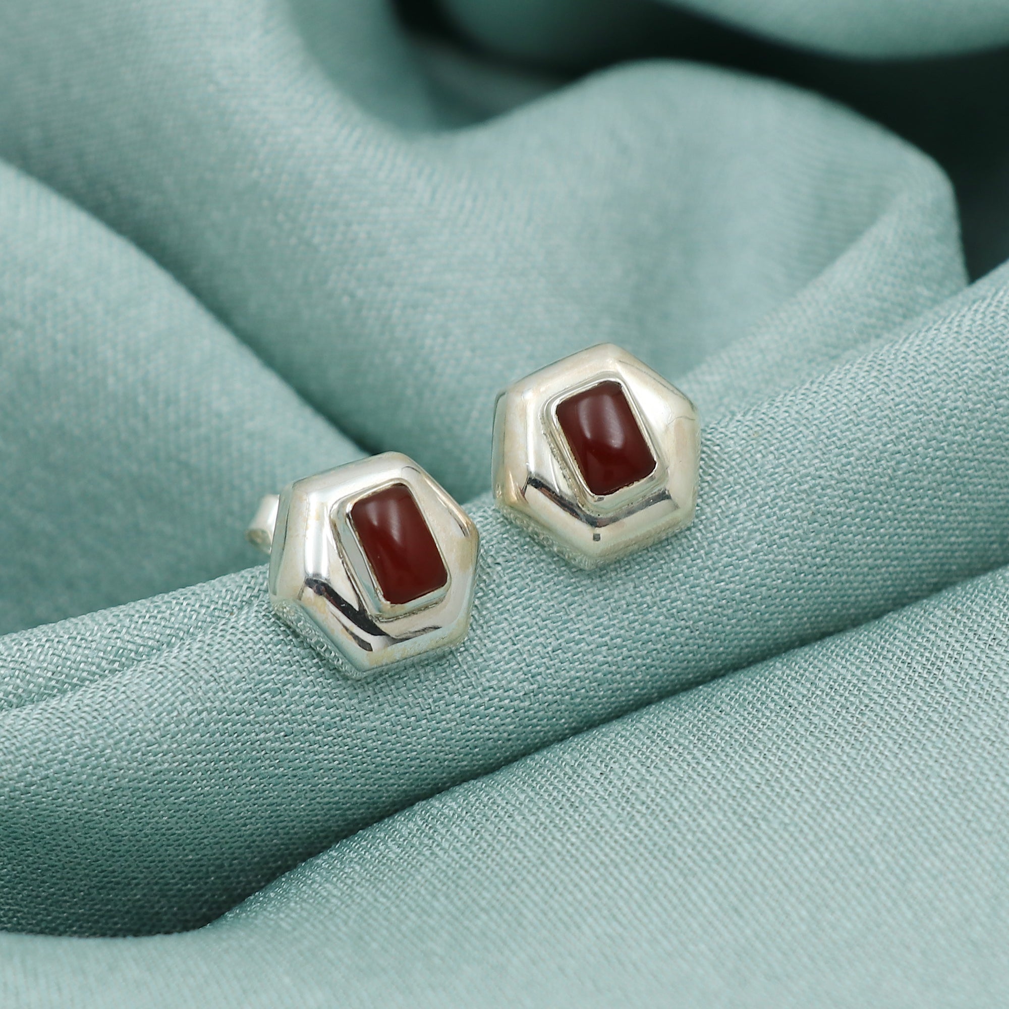 Hexagon Red Onyx Earring