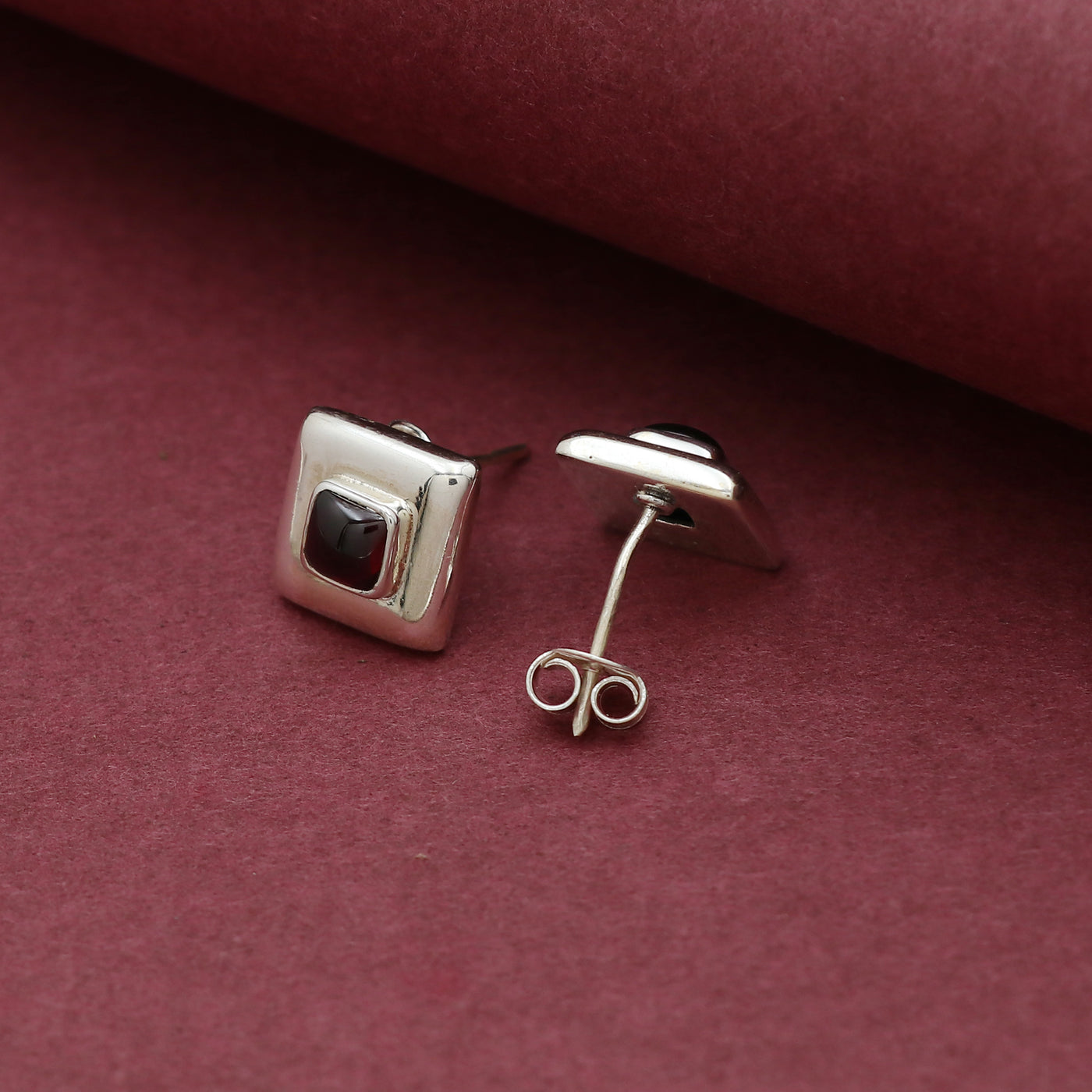Square Garnet Earring