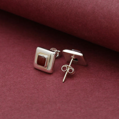 Square Red Onyx Earring