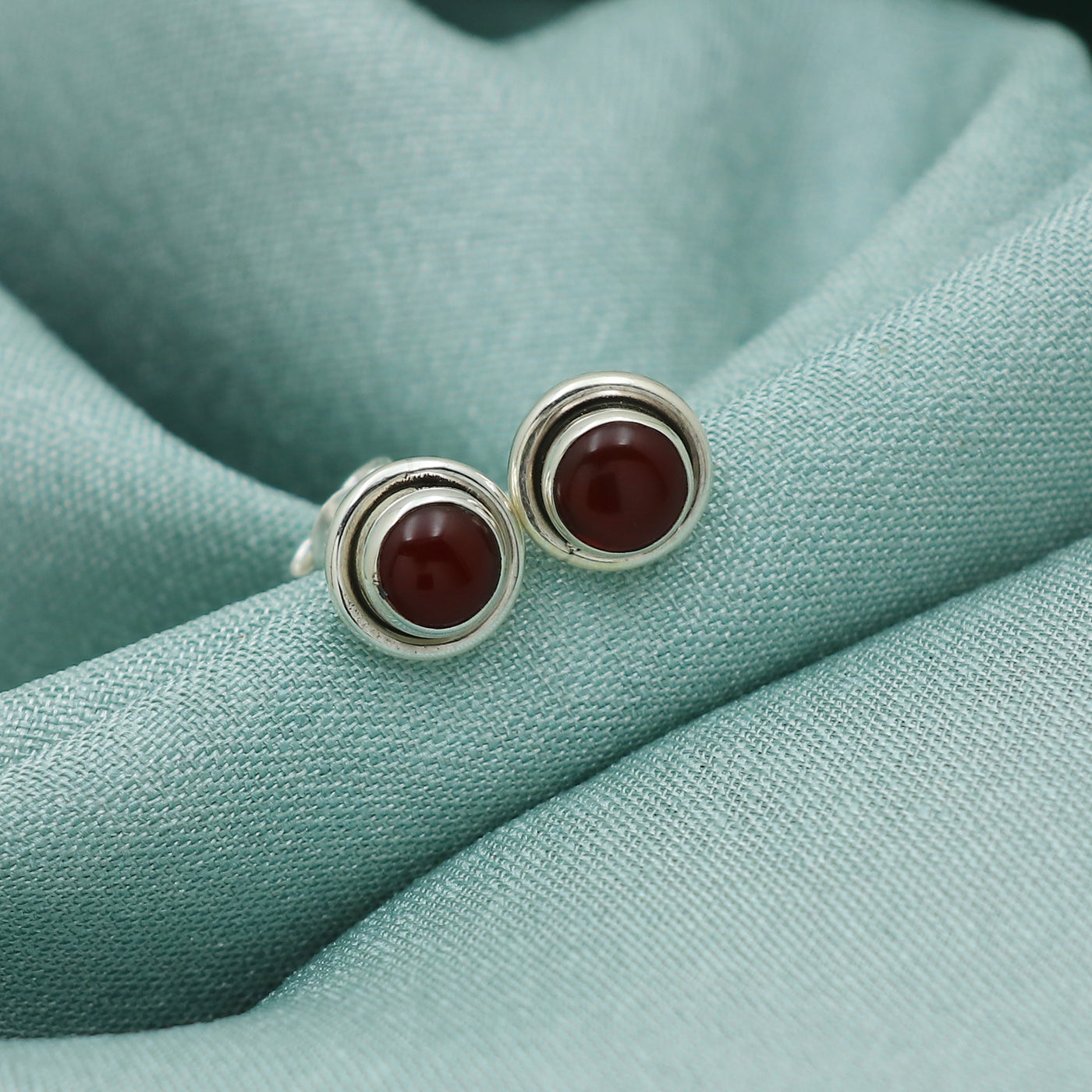 Round Red Onyx Earring