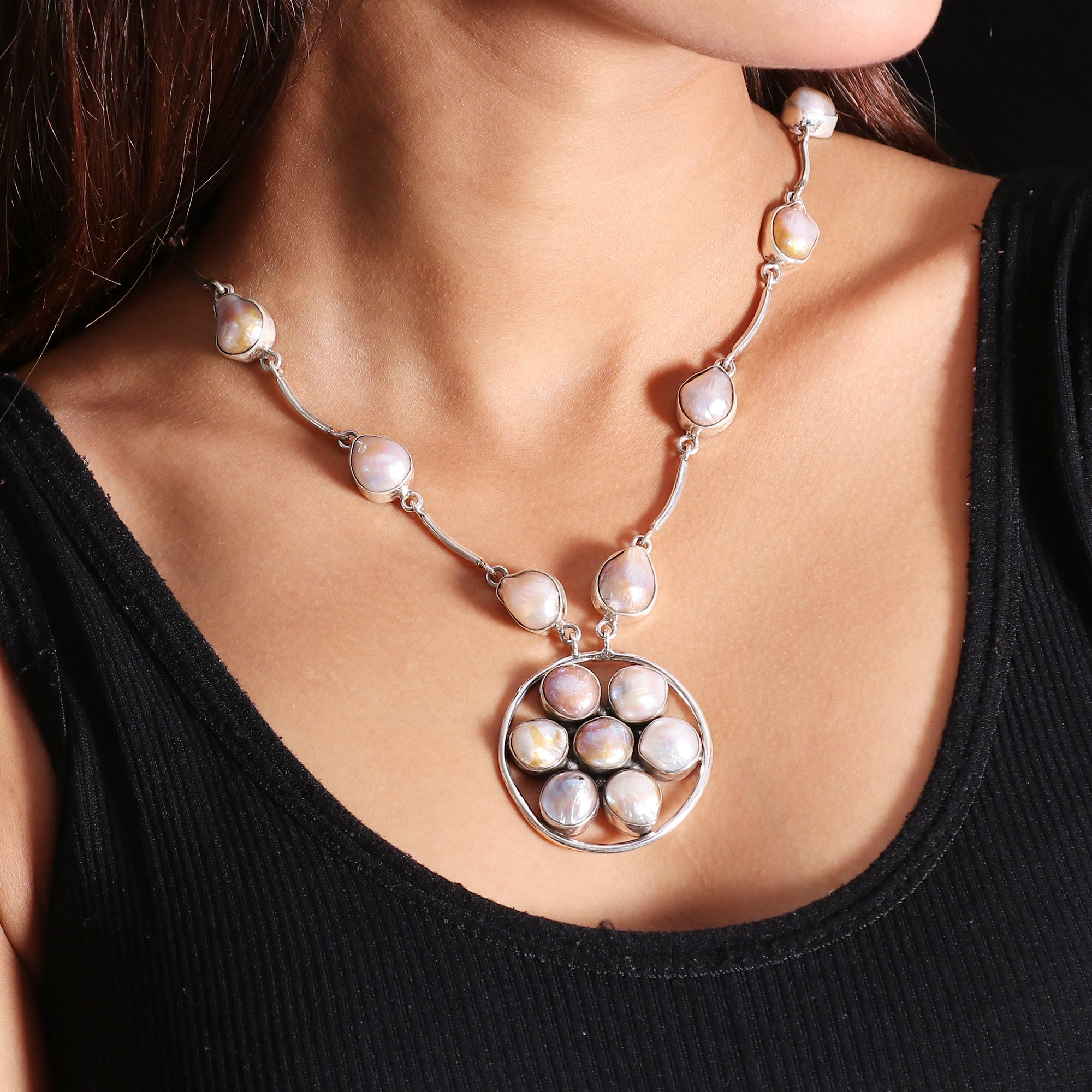 Natural Fresh Water Pearl Sterling Silver 925 Necklace