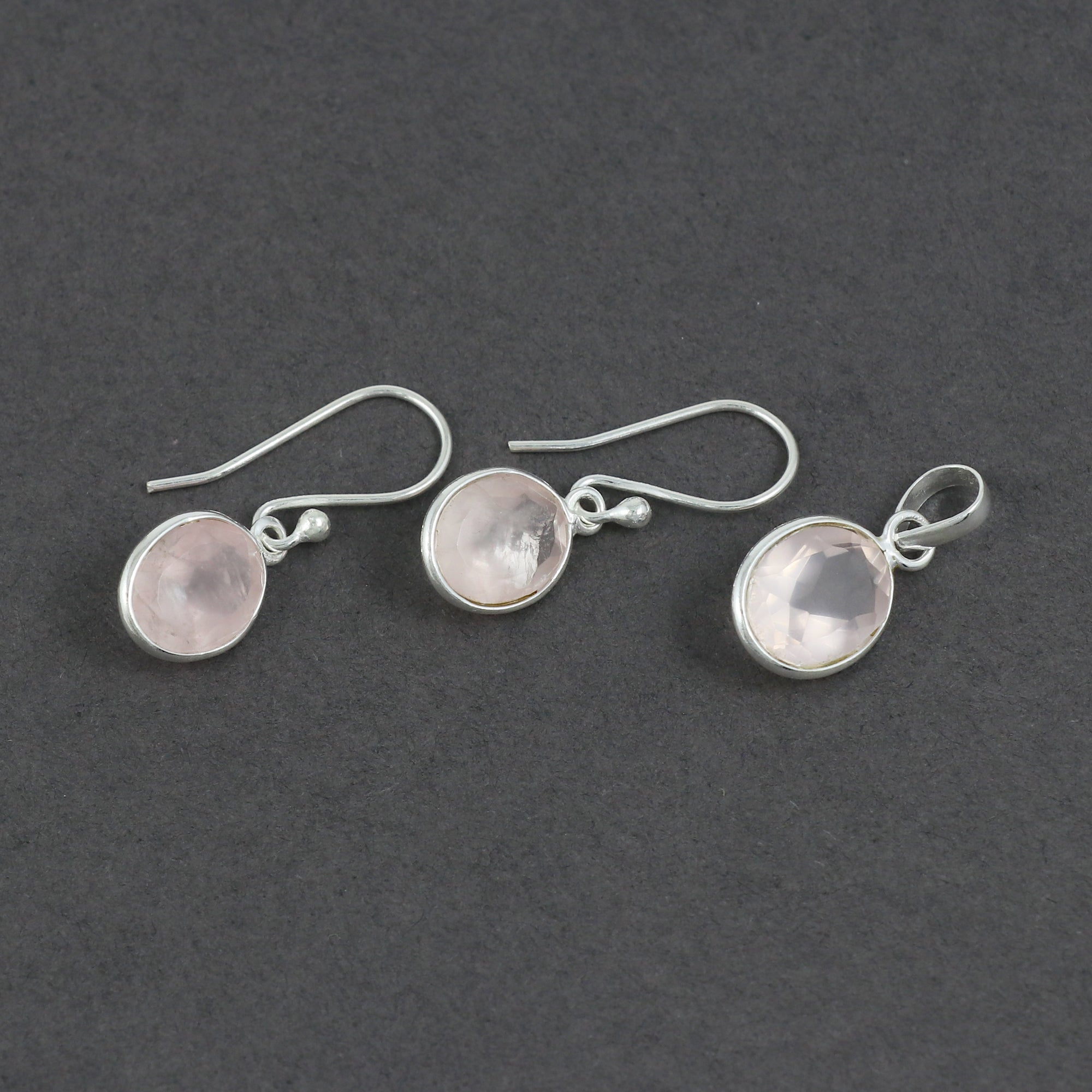 Rose Quartz Earring Pendant Designer Set