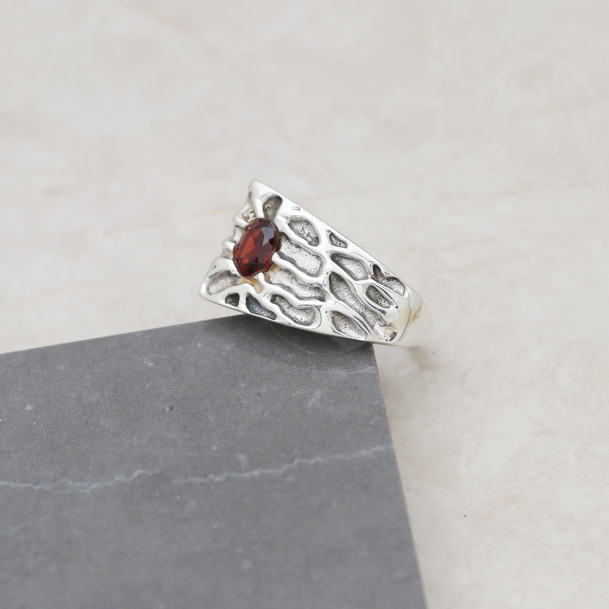 Classic Tiger Striped Garnet Ring