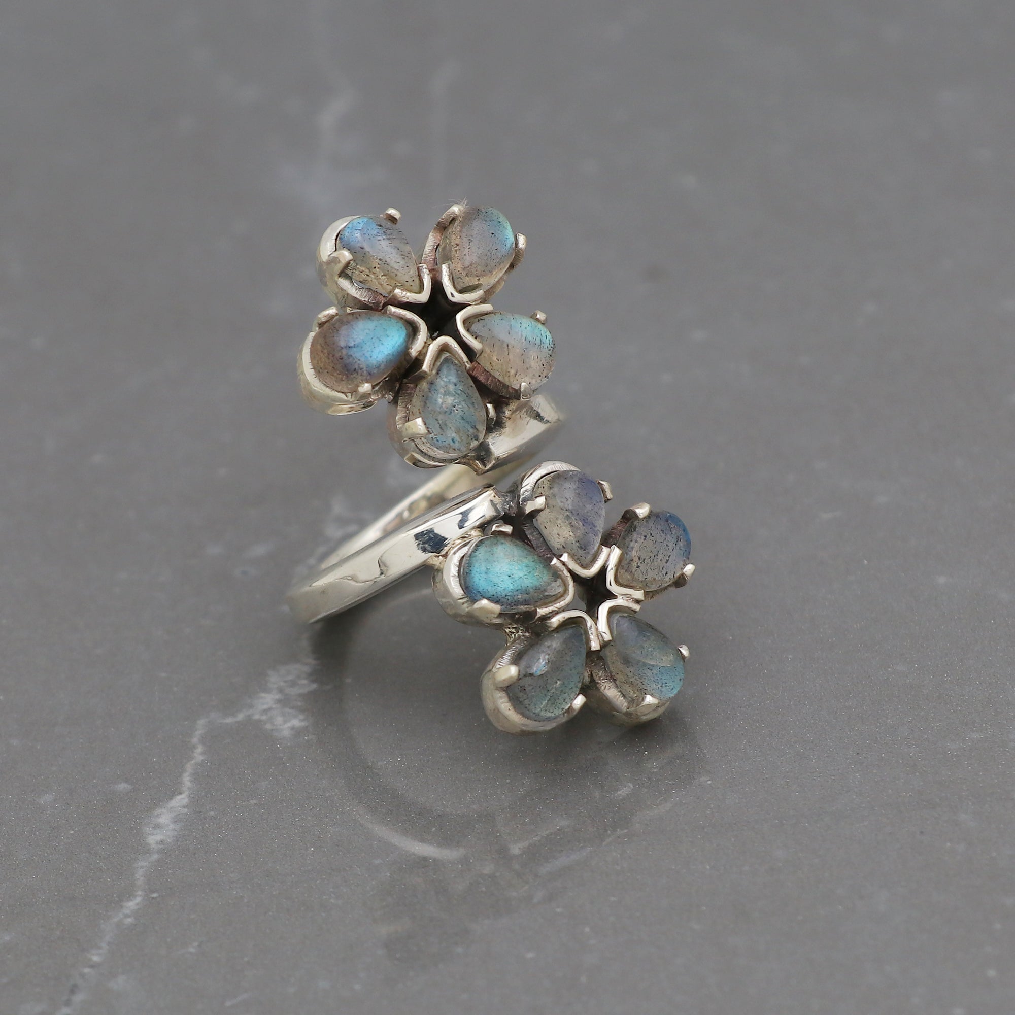 Twin Flower Labradorite Ring