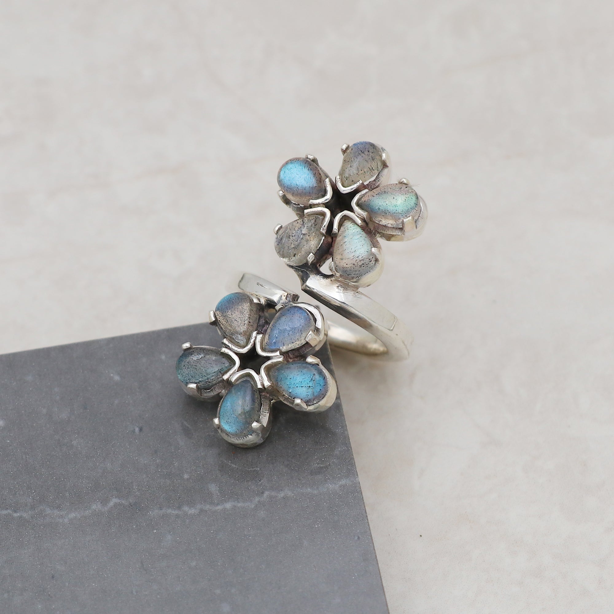 Twin Flower Labradorite Ring
